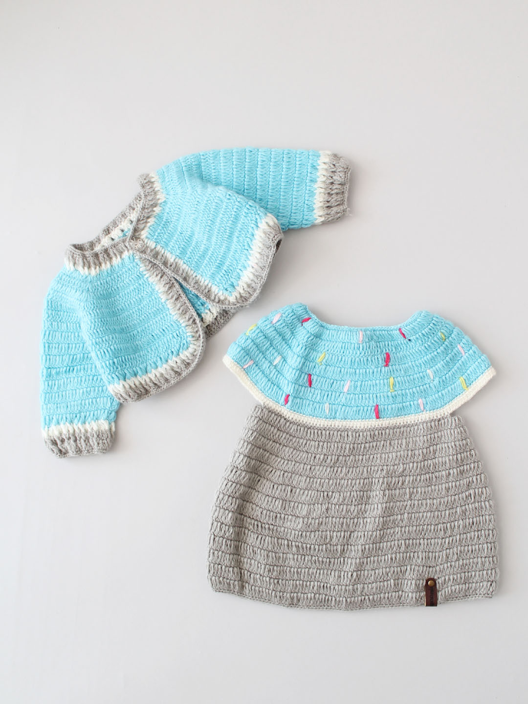 Handmade Crochet Woollen Frock with Shrug - Blue