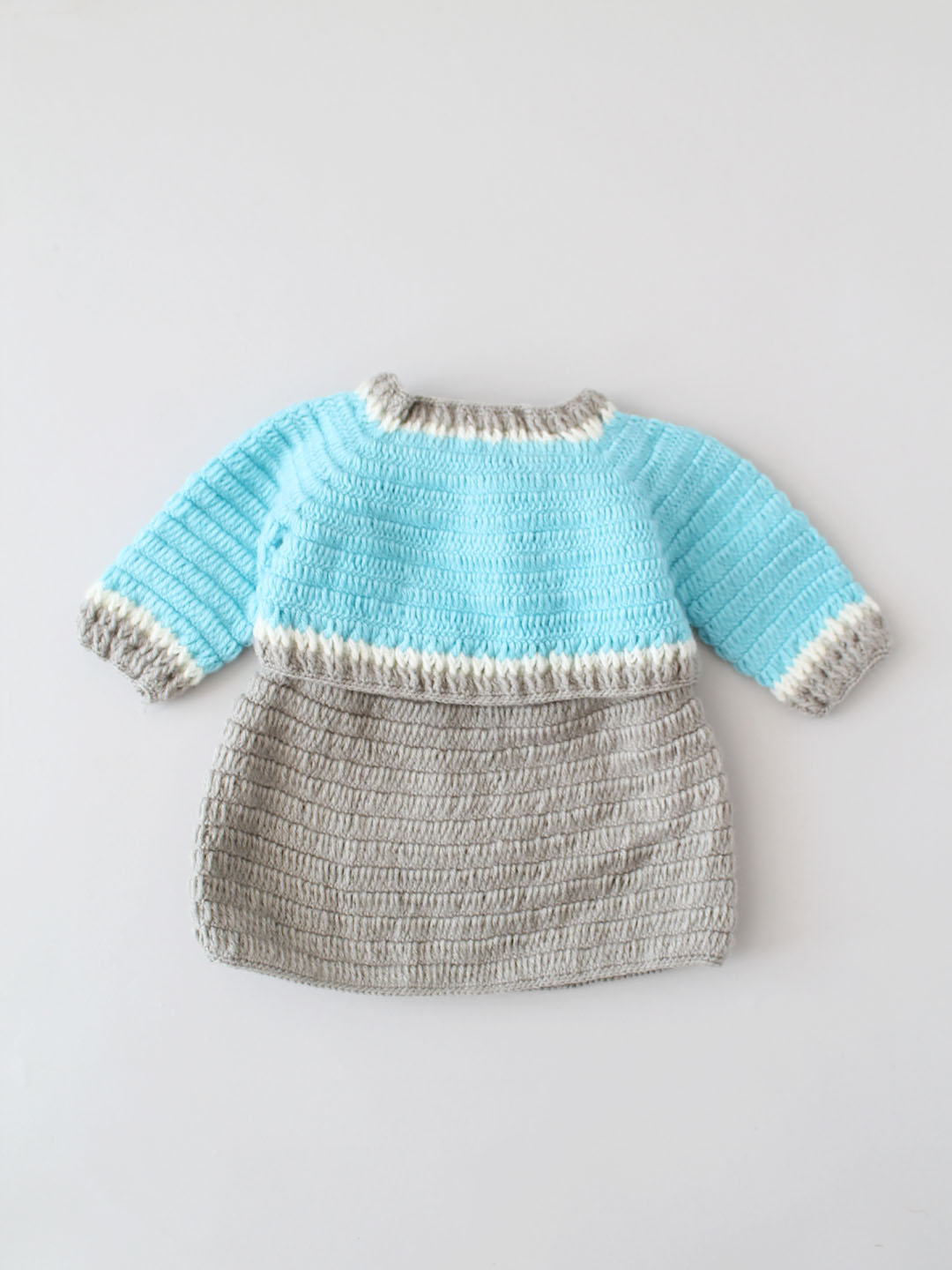 Handmade Crochet Woollen Frock with Shrug - Blue