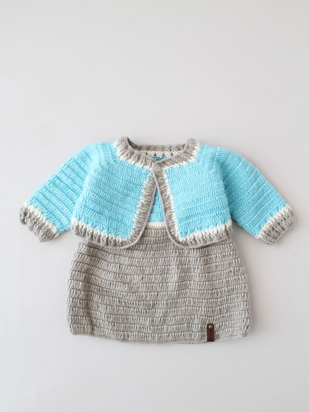 Handmade Crochet Woollen Frock with Shrug - Blue