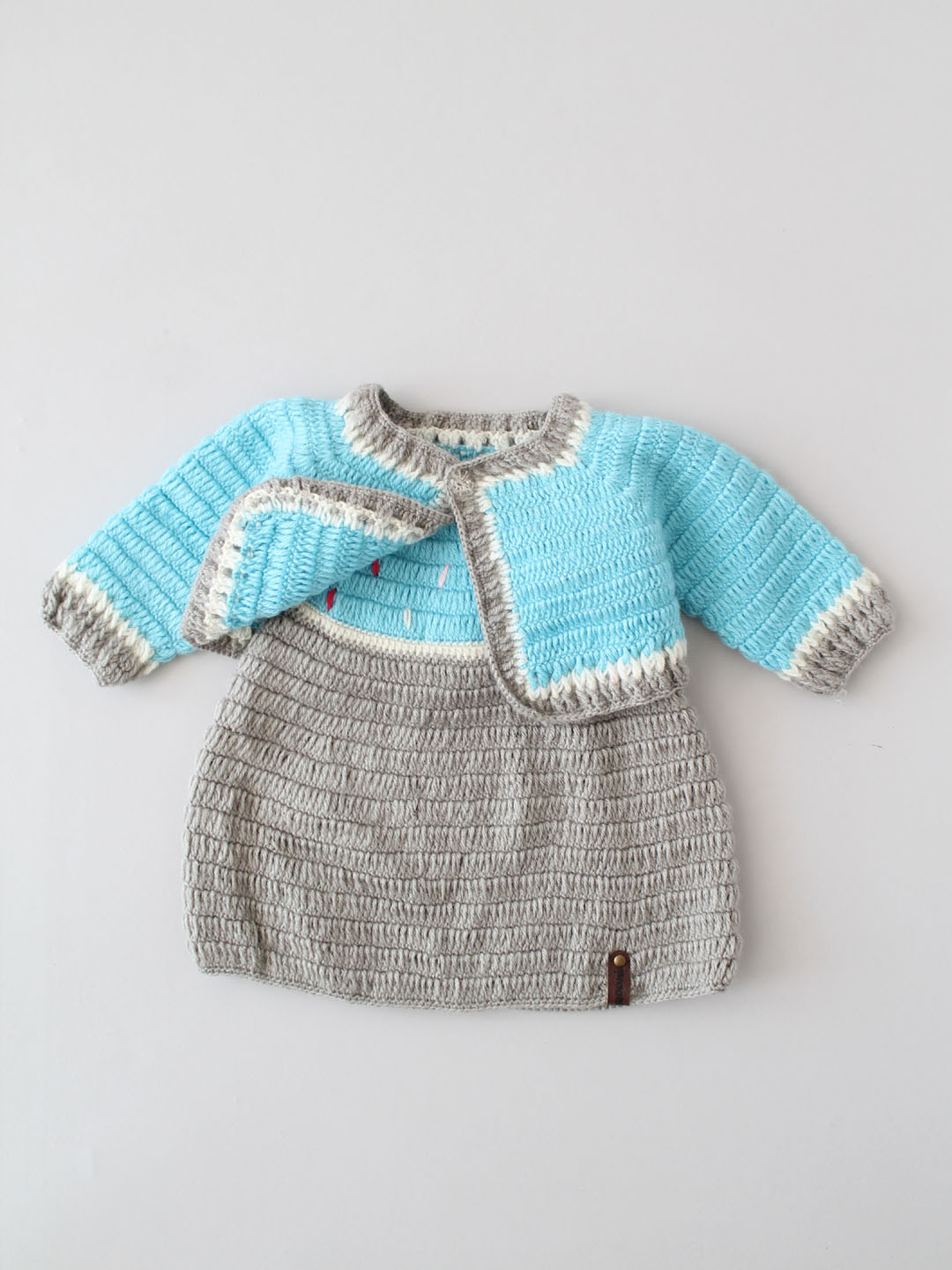 Handmade Crochet Woollen Frock with Shrug - Blue