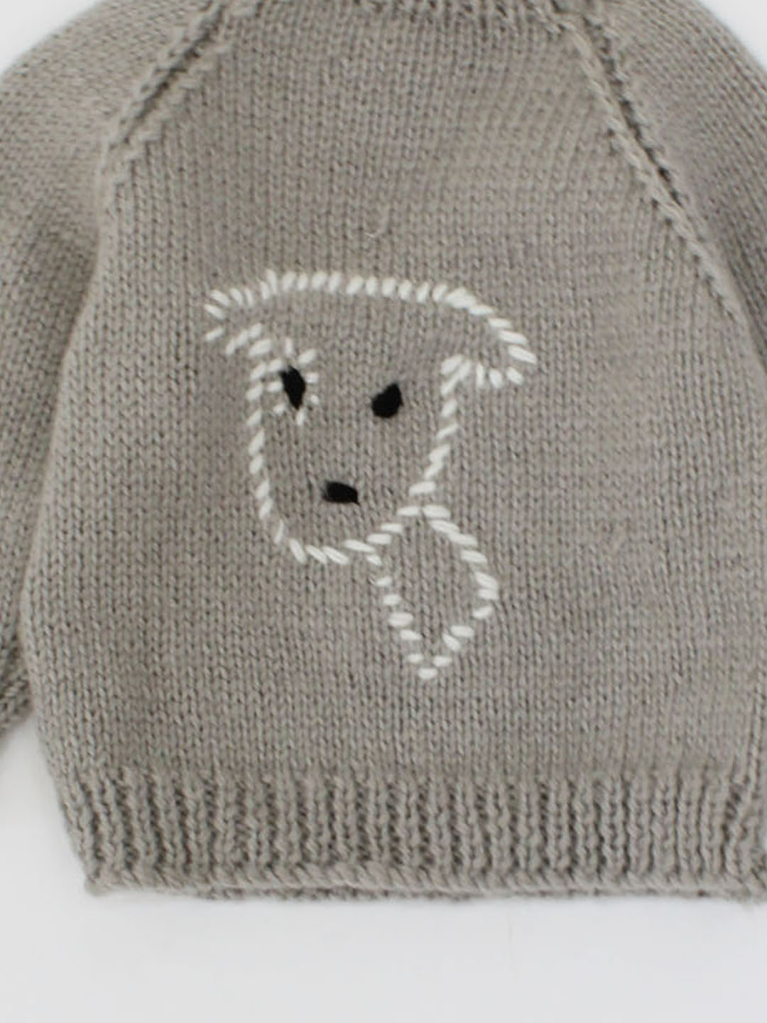 Handmade Dog Face Detailing Sweater For Newborn - Grey