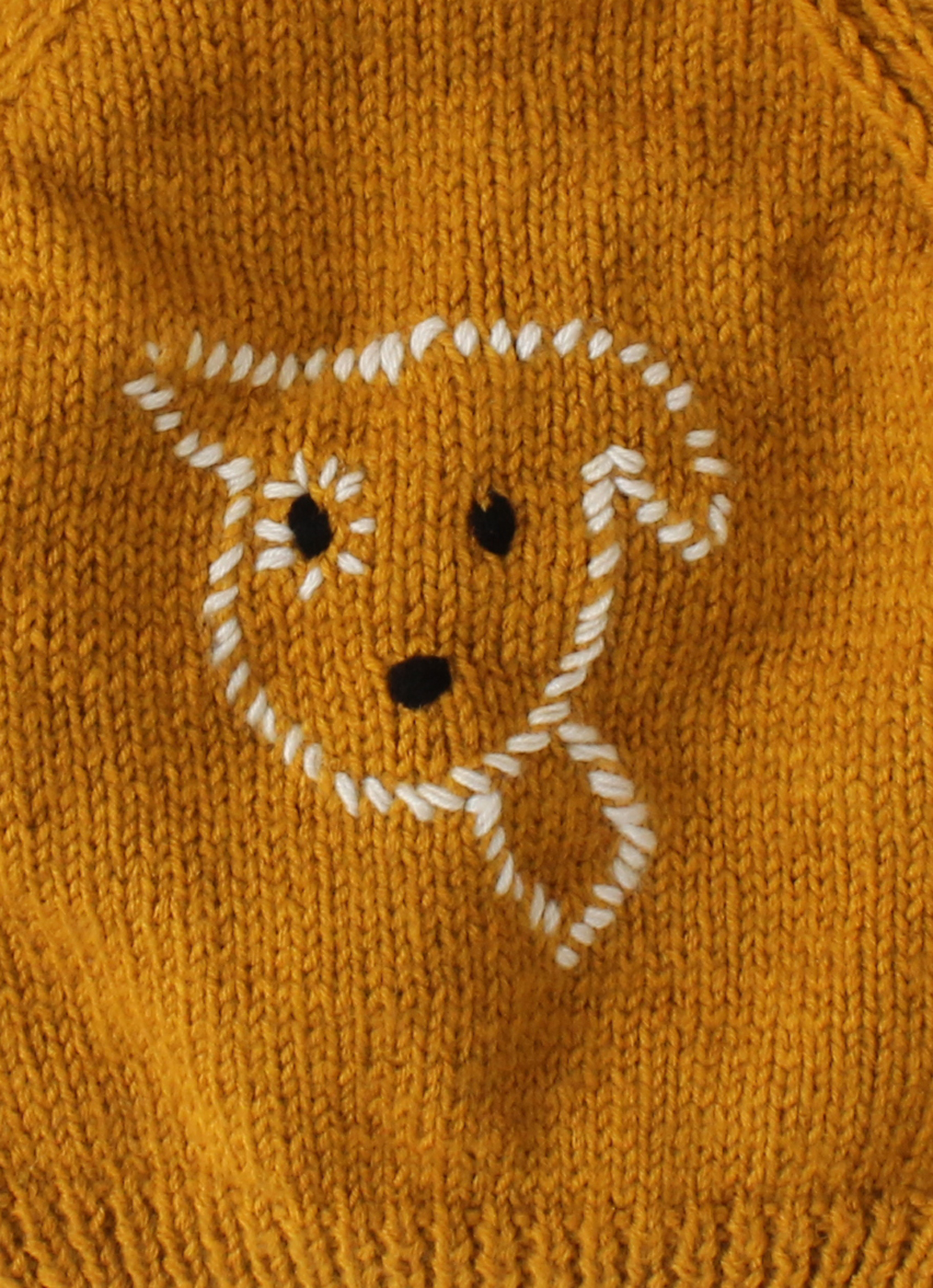Handmade Dog Face Detailing Sweater For Newborn - Mustard