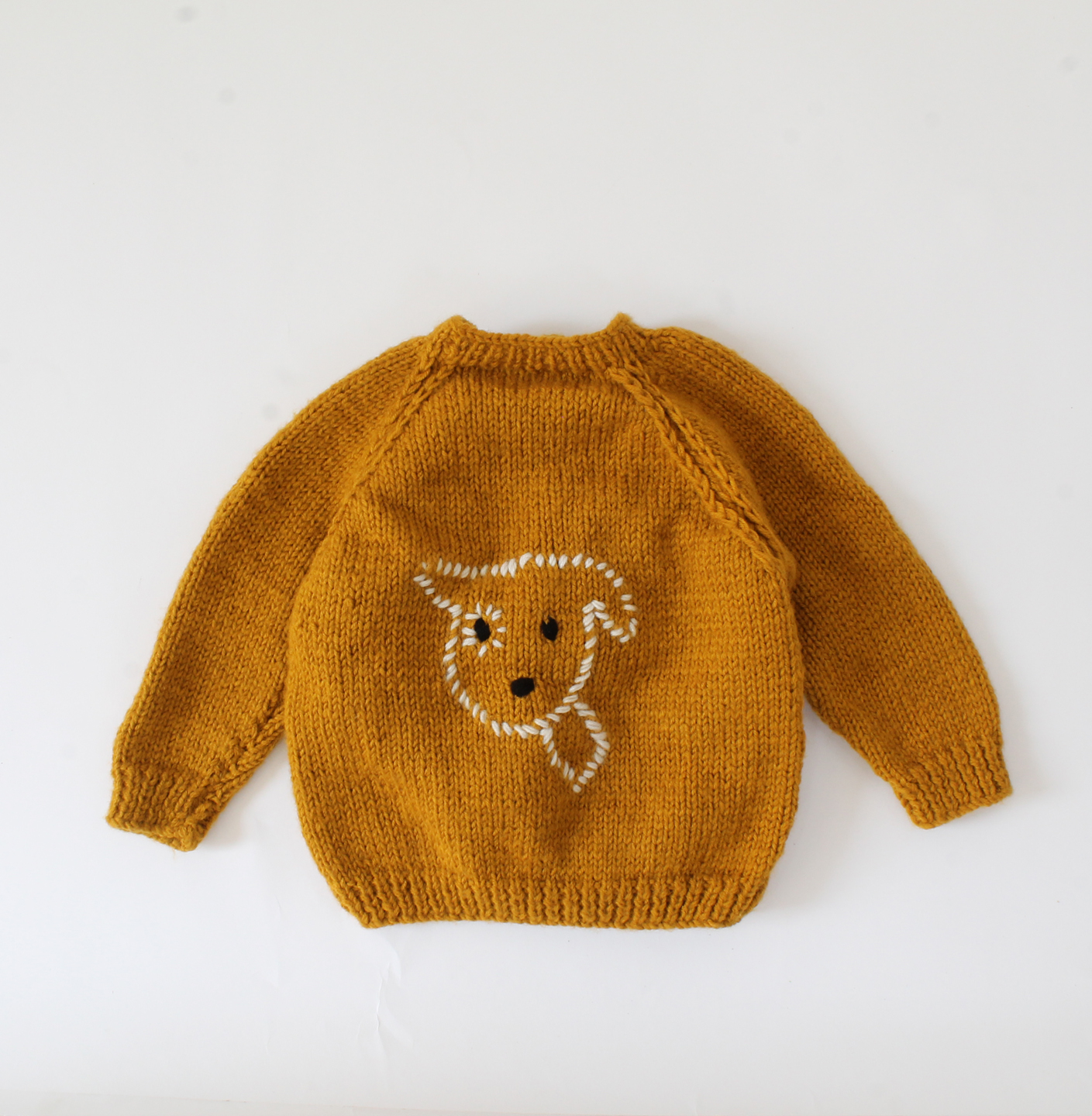 Handmade Dog Face Detailing Sweater For Newborn - Mustard