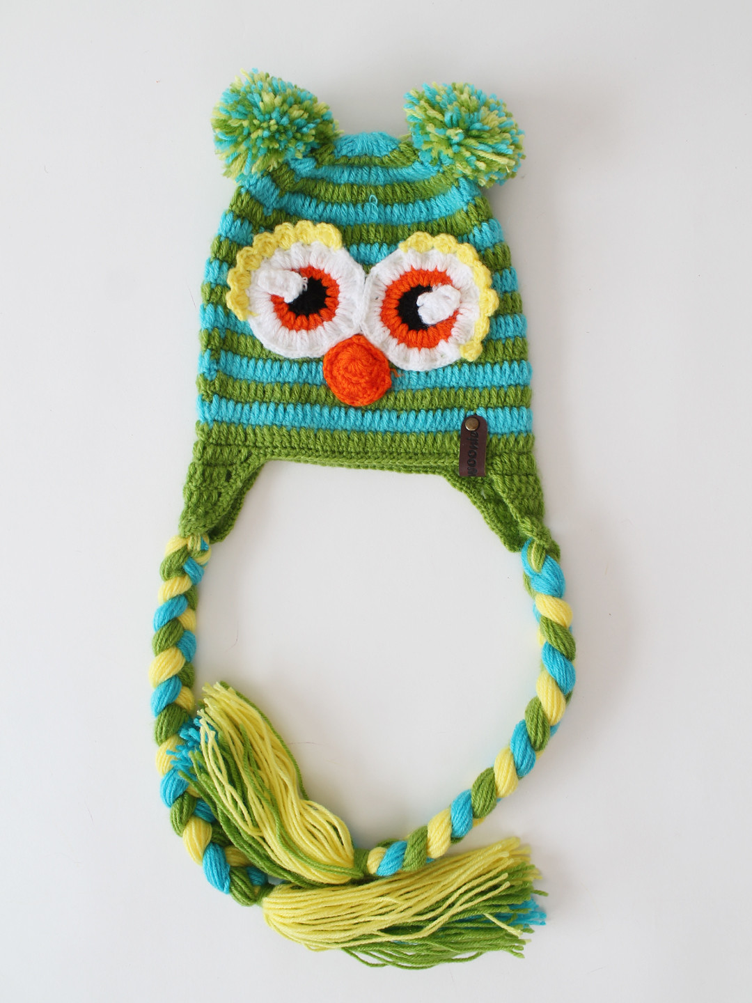 Handmade Eyes Detailed Crochet Infants Bird Cap - Green