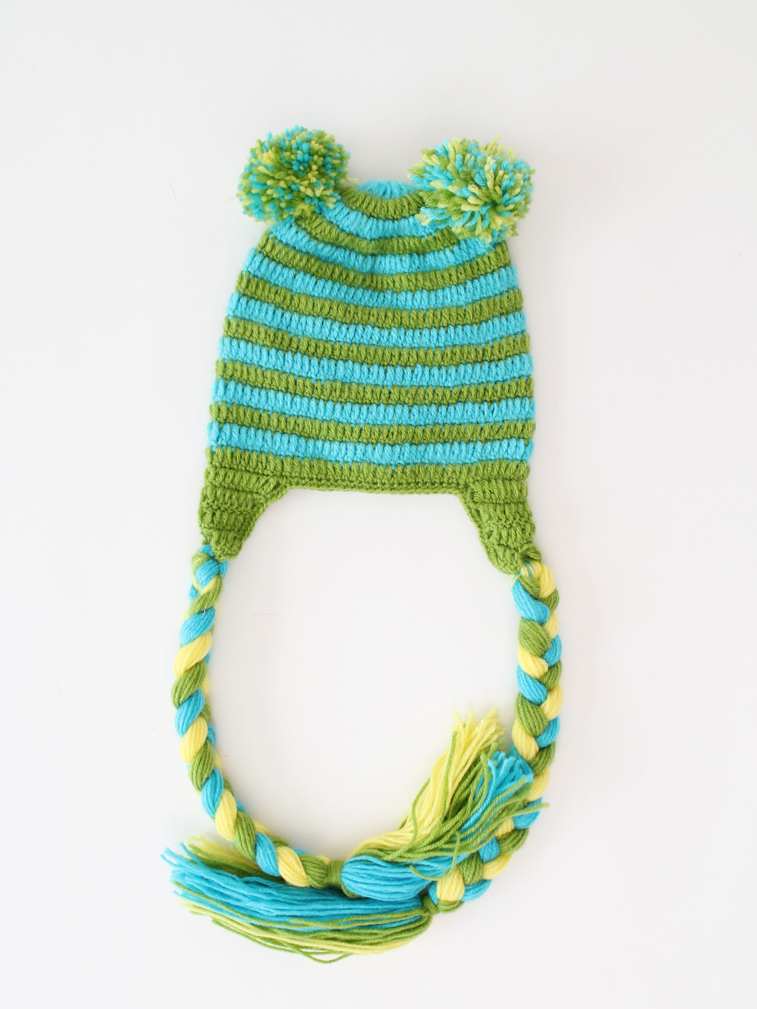 Handmade Eyes Detailed Crochet Infants Bird Cap - Green