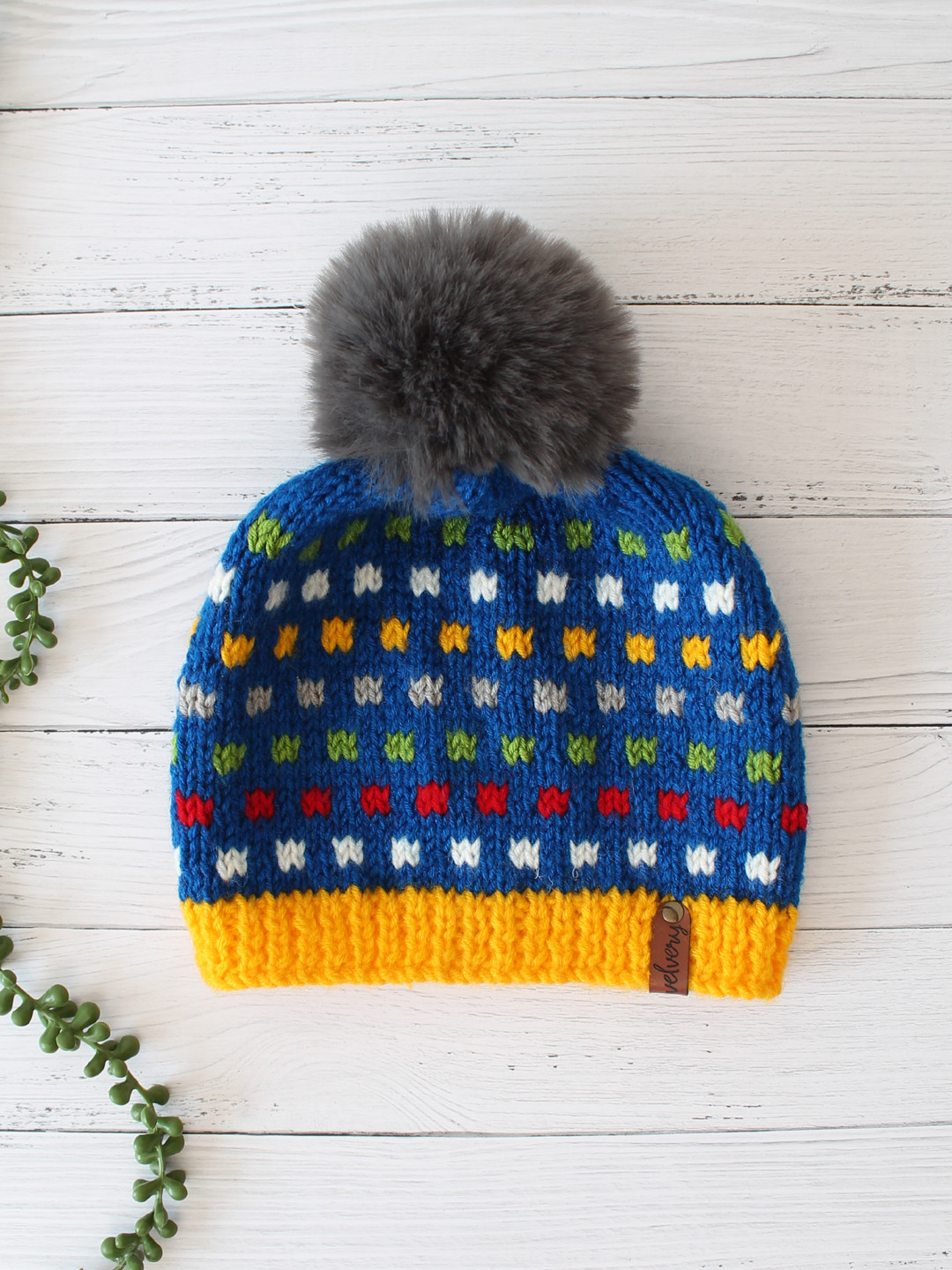 Handmade Fair Isle Women Knitted Winter Beanie- Blue