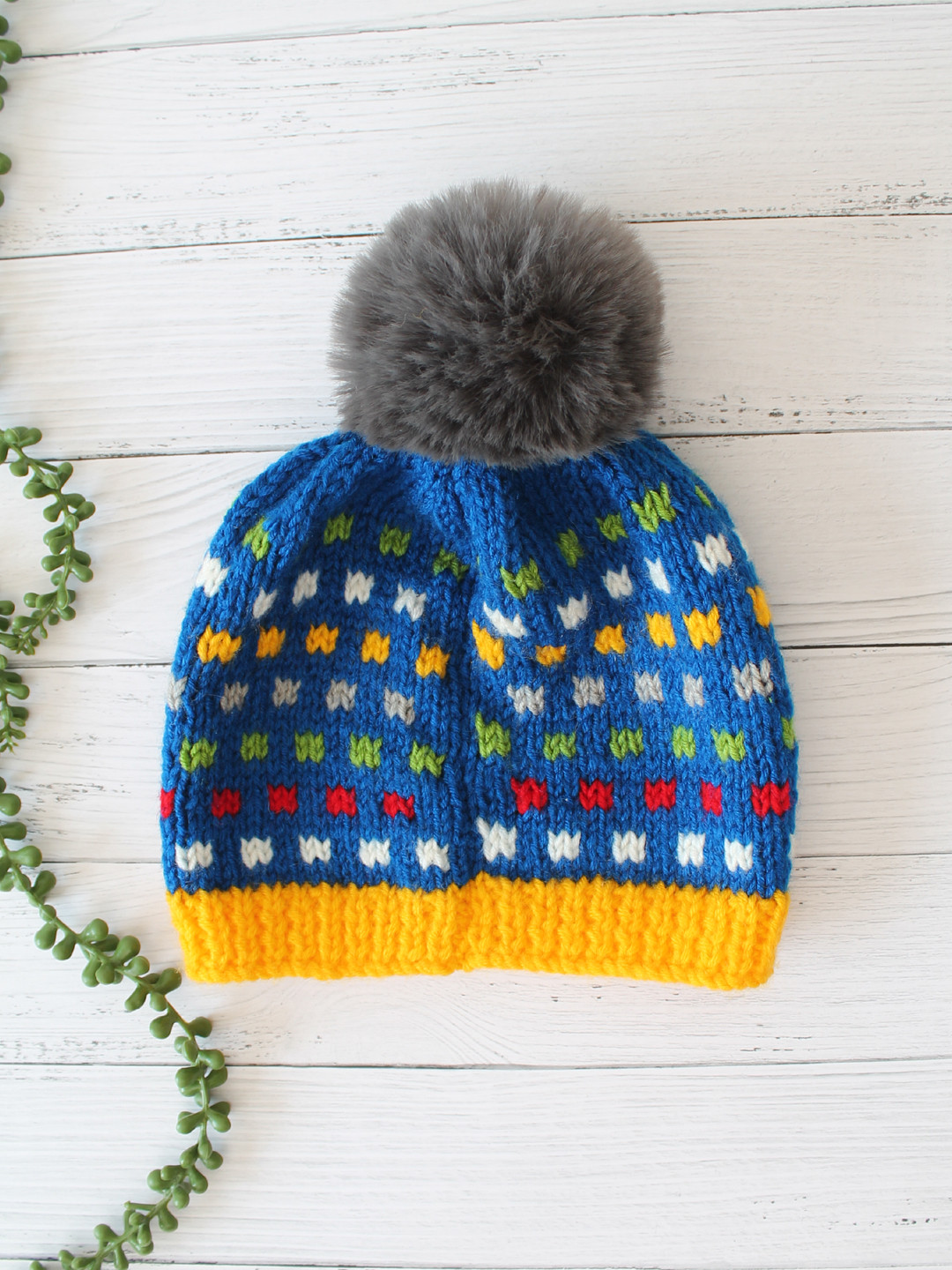 Handmade Fair Isle Women Knitted Winter Beanie- Blue