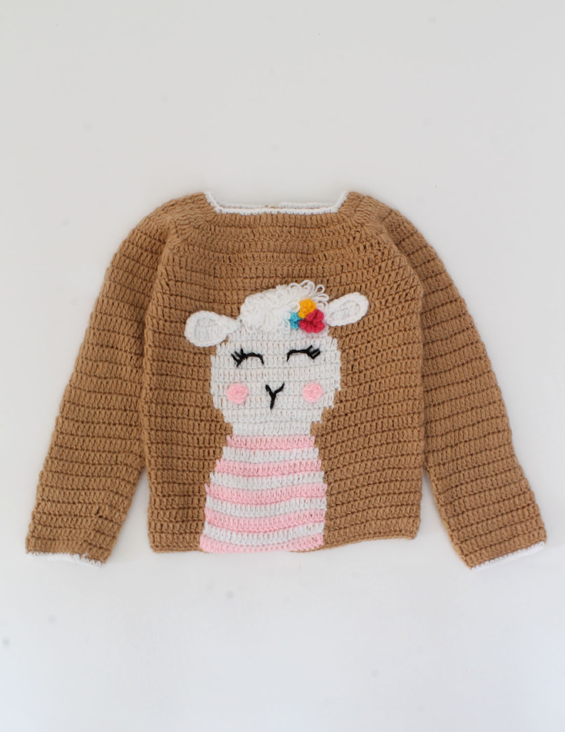 Handmade Full Sleeves Sheep Design Sweater For Kids - Brown