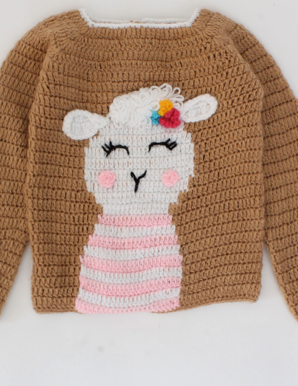 Handmade Full Sleeves Sheep Design Sweater For Kids - Brown