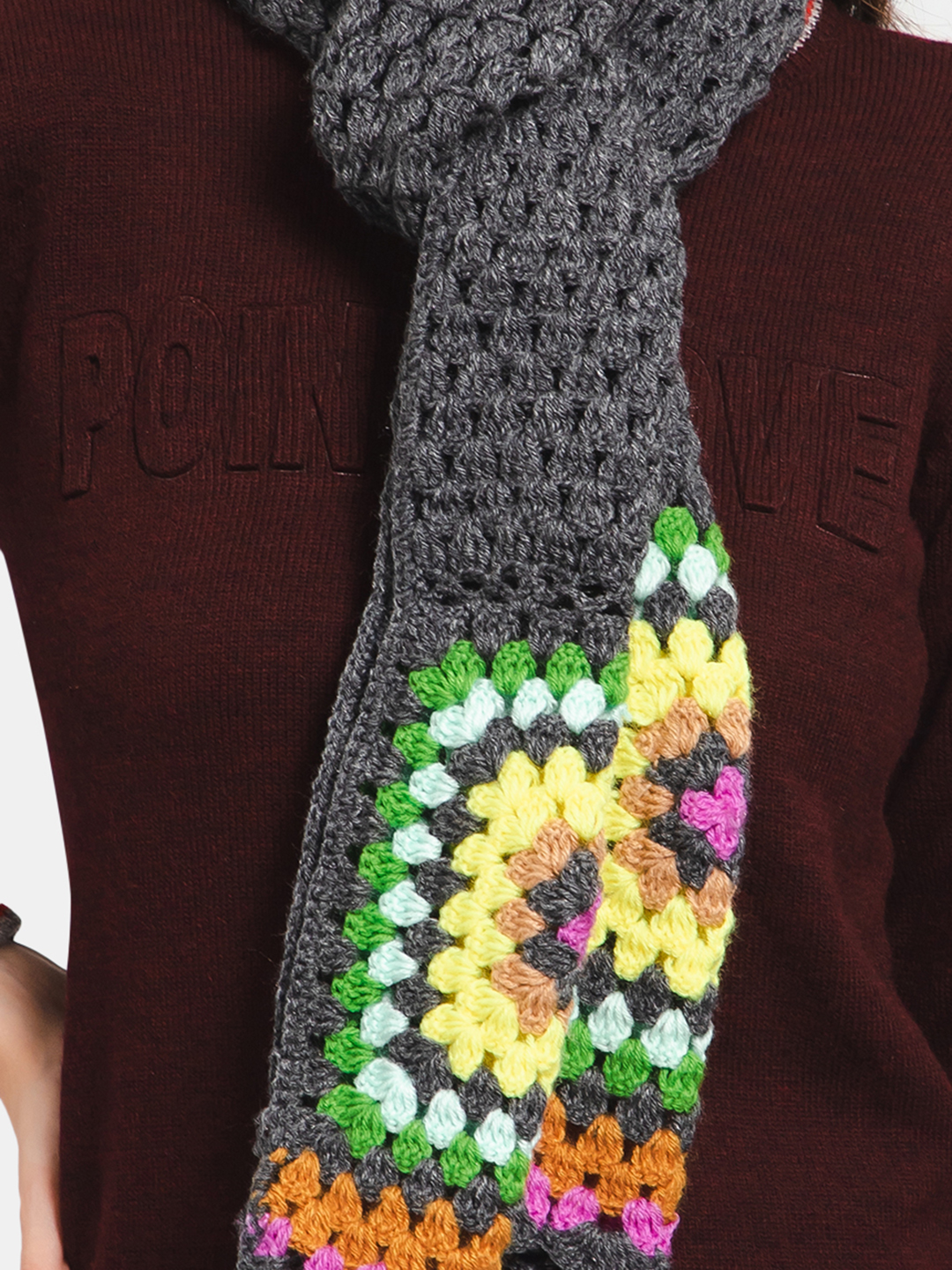 Handmade Granny Square Muffler for Women - Dark Grey