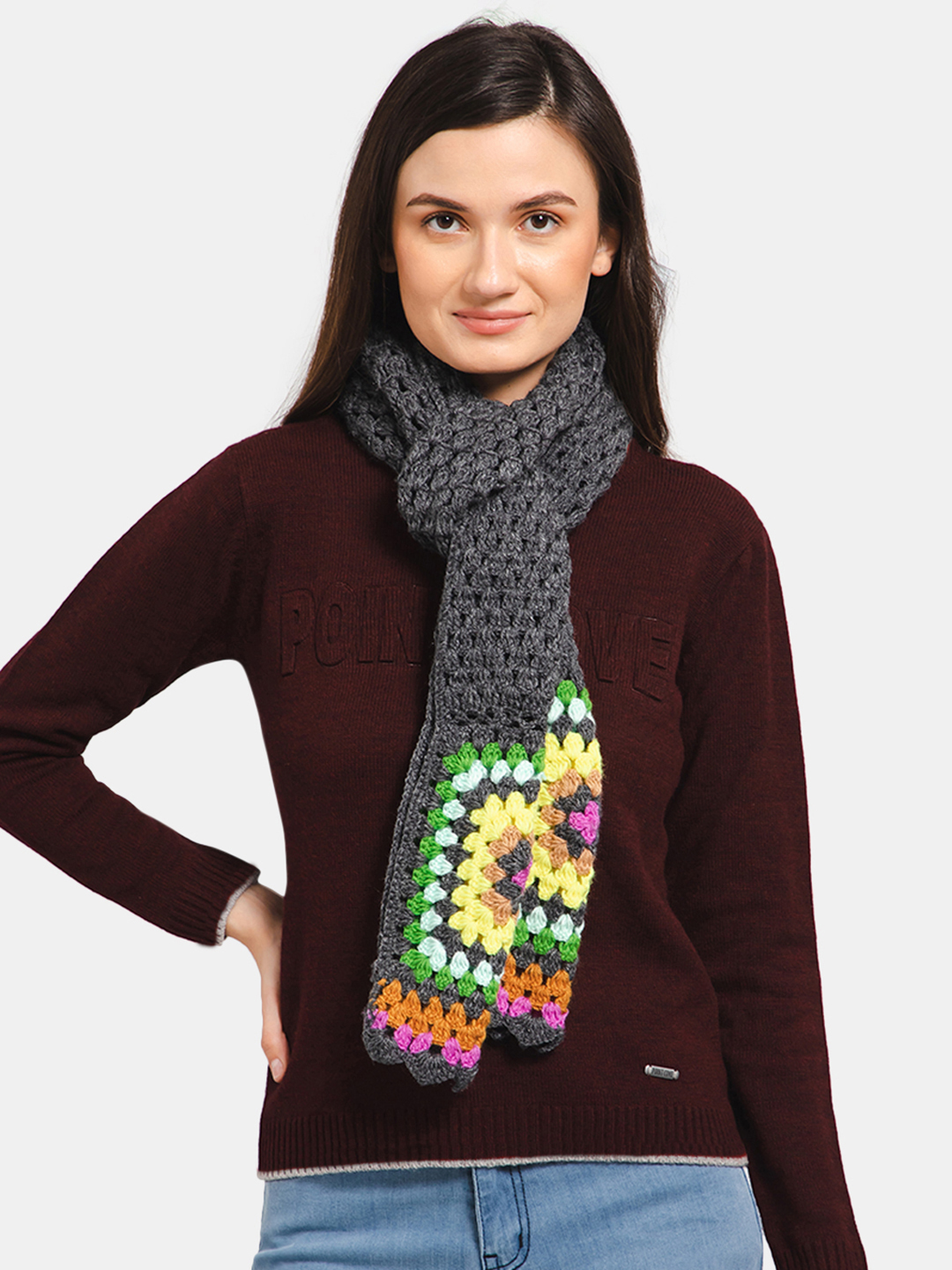 Handmade Granny Square Muffler for Women - Dark Grey