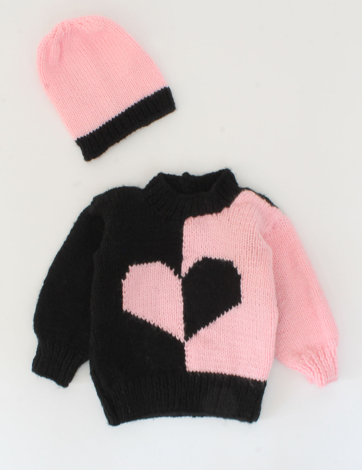Handmade Heart Sweater With Cap For Kids - Pink & Black