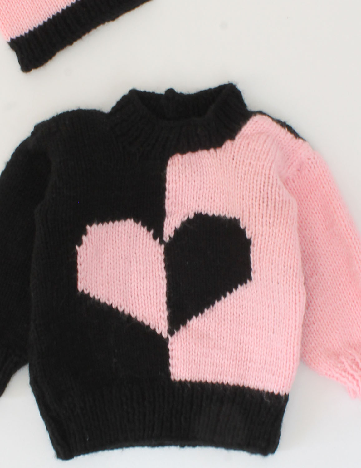 Handmade Heart Sweater With Cap For Kids - Pink & Black