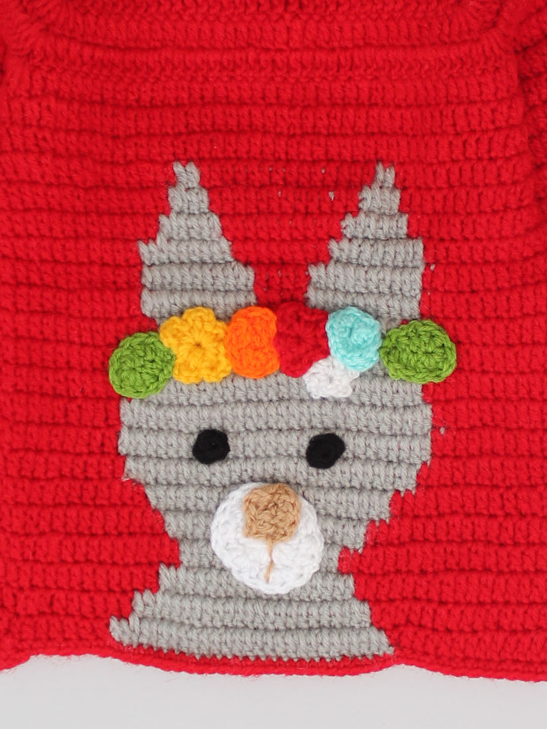 Handmade Intarsia Stitch Sweater with Dog Face - Red