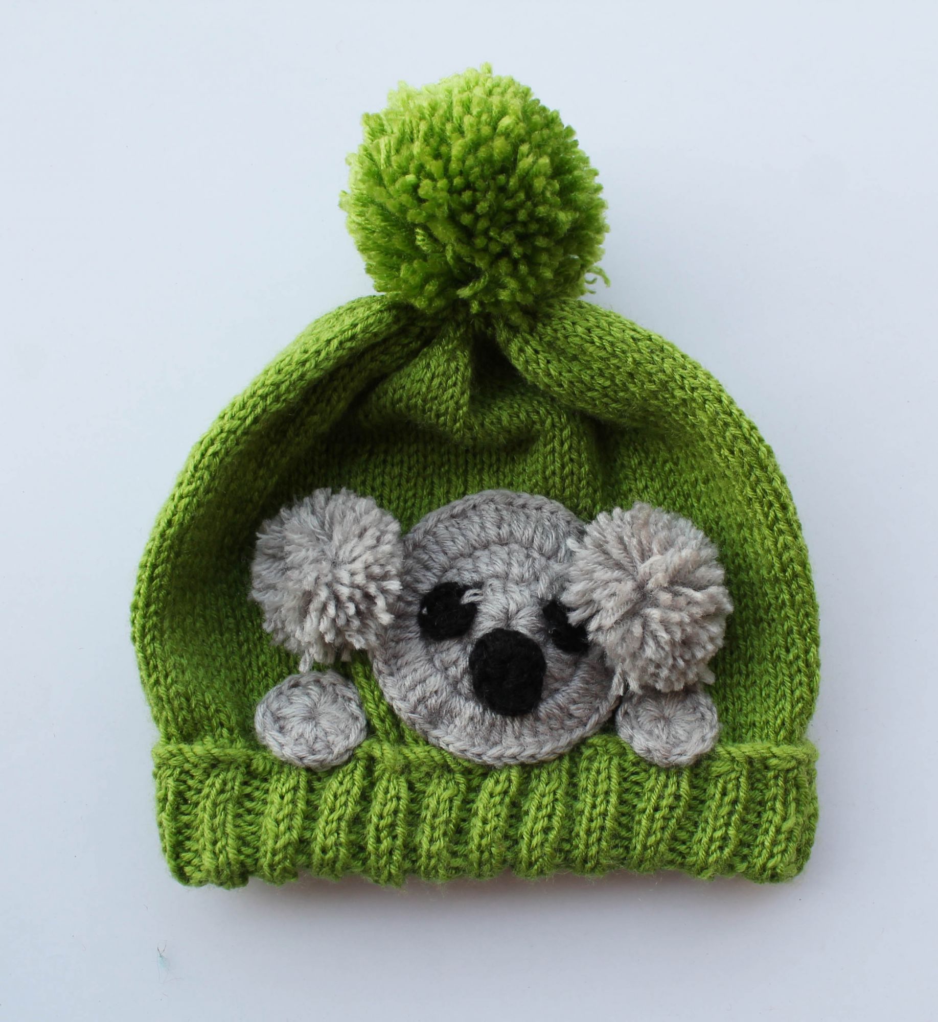 Handmade Knitted Bunny Pattern Cap for Kids - Green Woonie