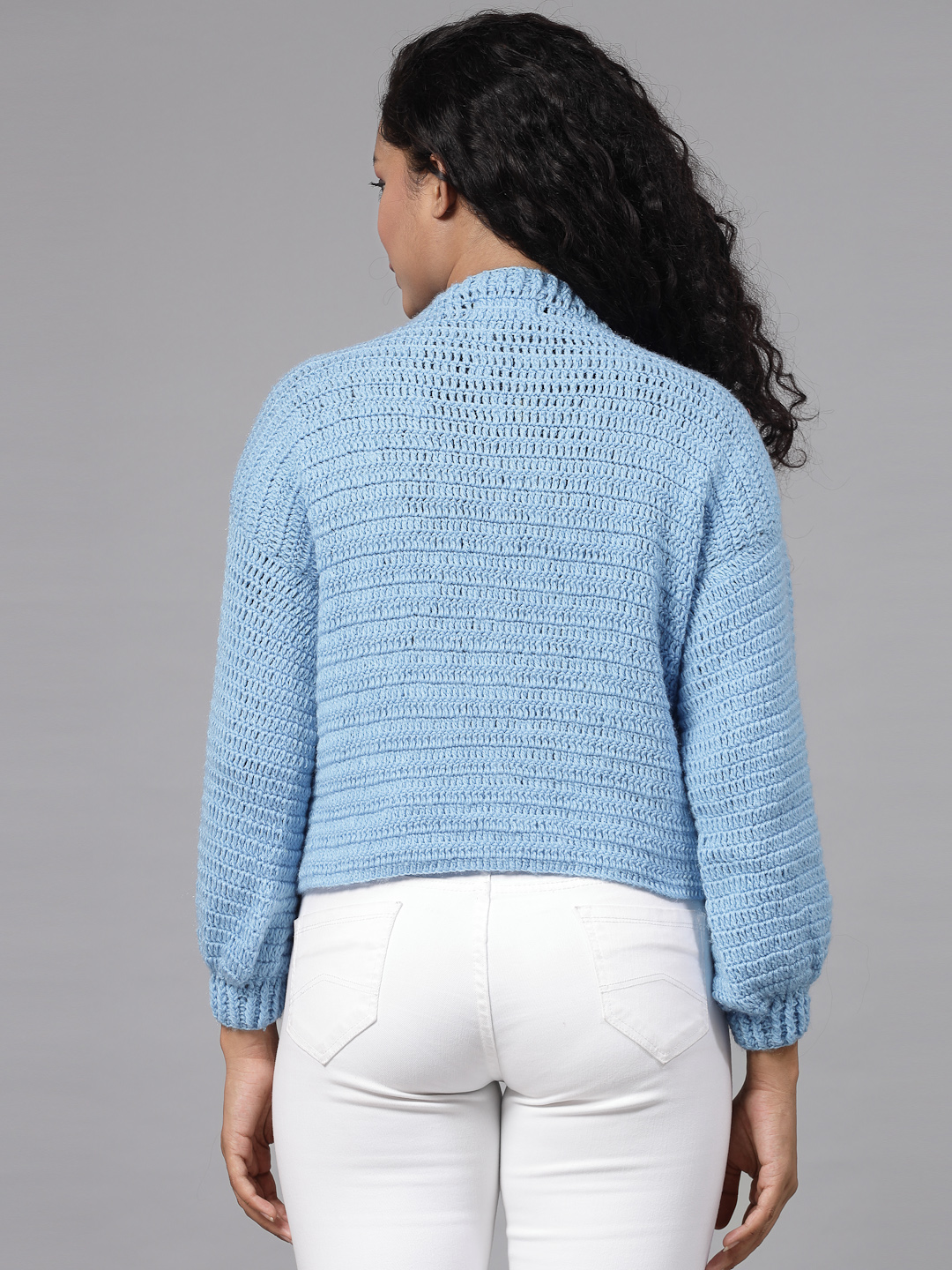 Handmade Oversized Cardigan with Rainbow and Cloud - Blue
