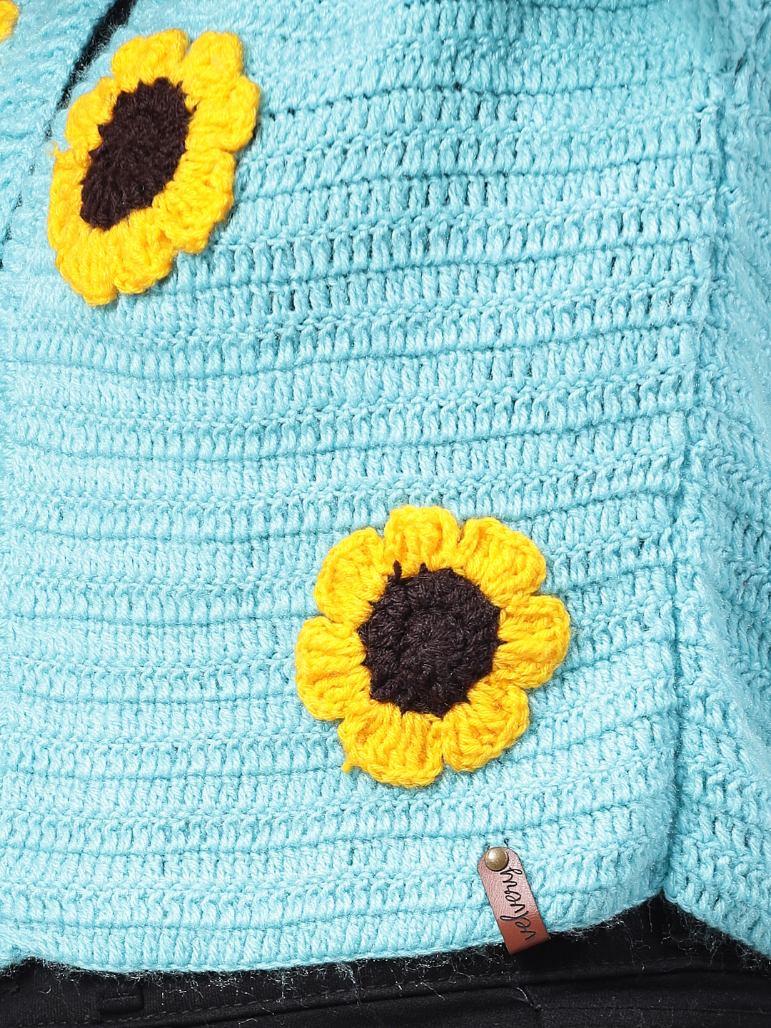 Handmade Oversized Cardigan with Sunflowers for Women-Blue