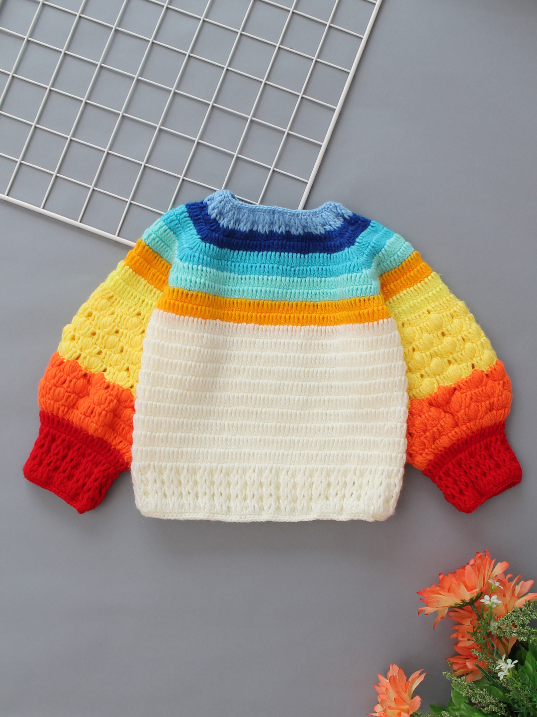 Handmade Pop Corn Stitch Colourful Sweater for Kids - Multi