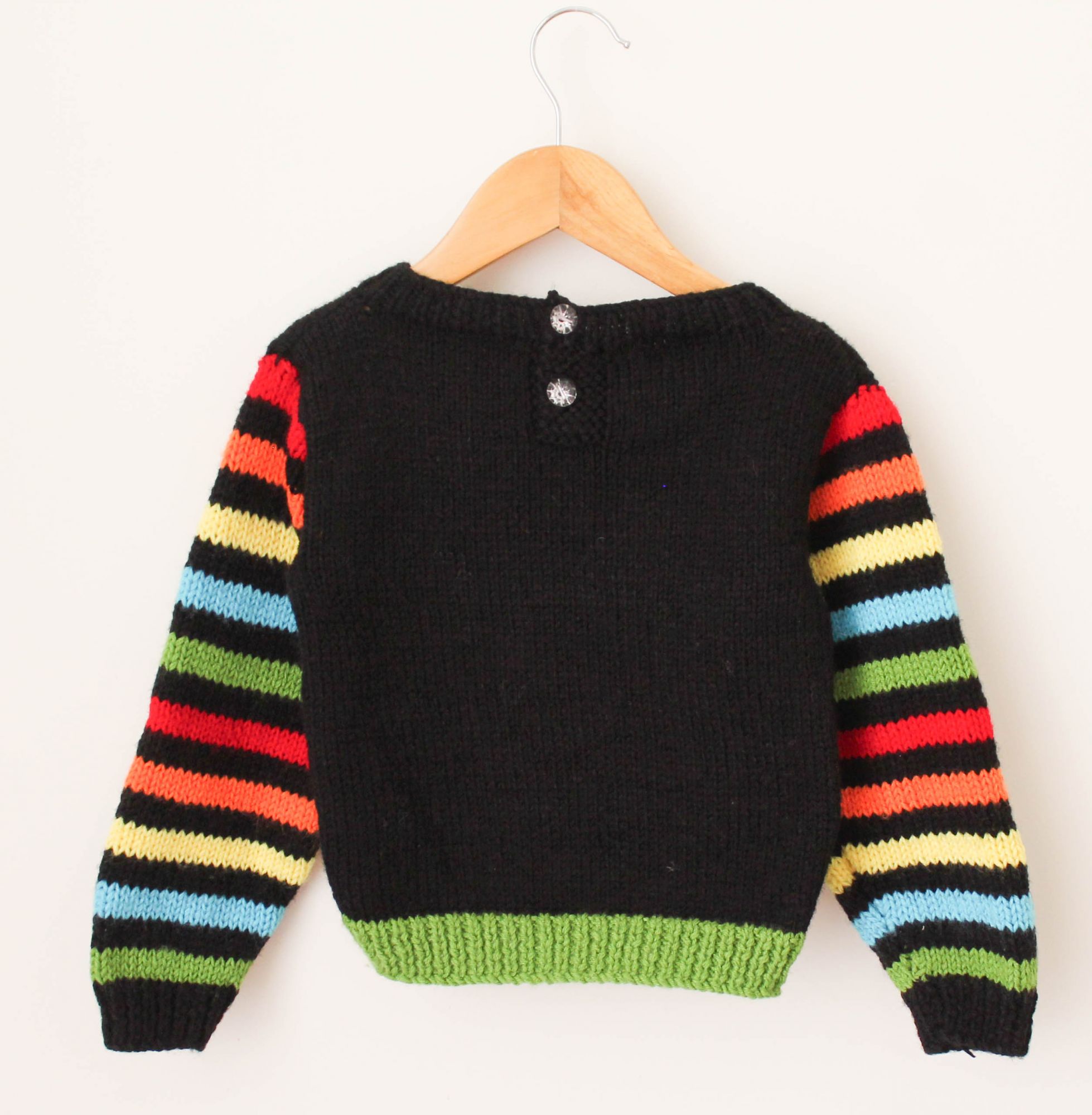 Handmade Striped Full Sleeves Pocket Sweater For Kids - Black