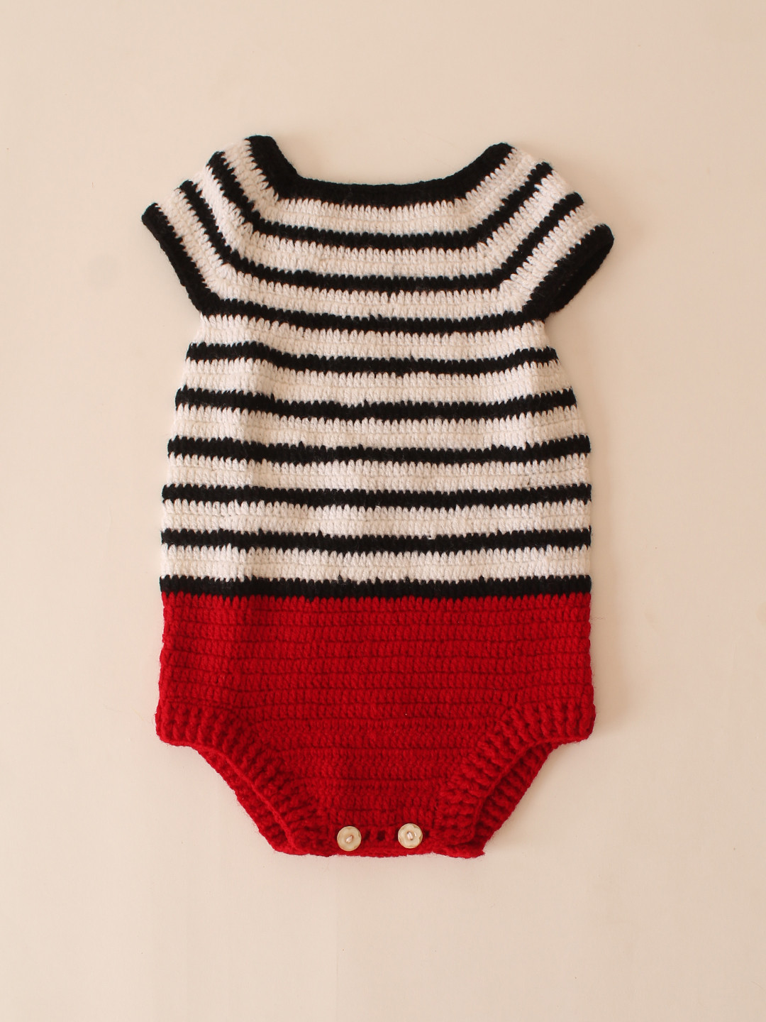 Handmade Striped Pattern Crochet Infants Romper - Black
