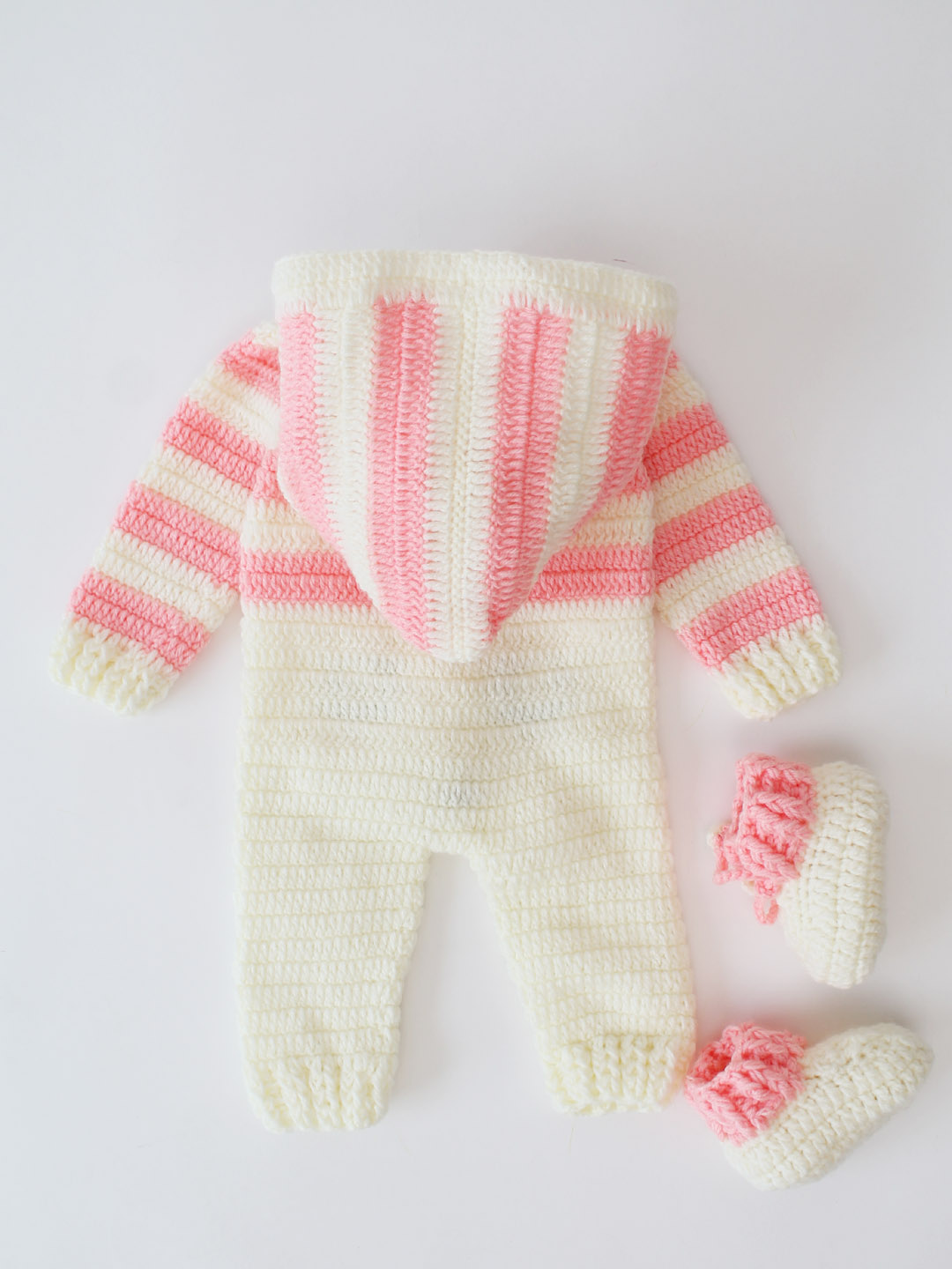 Handmade Woolen Jumpsuit with Hood and Boots - Peach