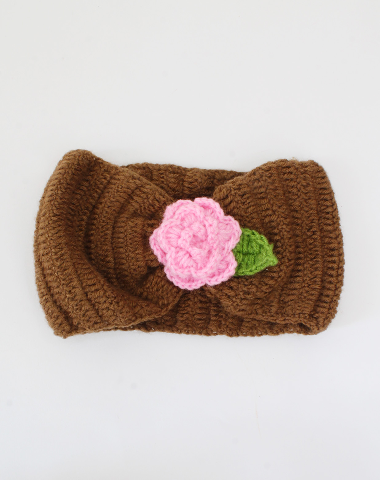 Woonie Handmade Flower With Leaf Design Detailed Headband -Brown
