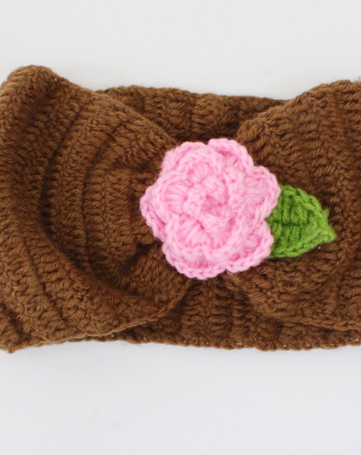 Woonie Handmade Flower With Leaf Design Detailed Headband -Brown