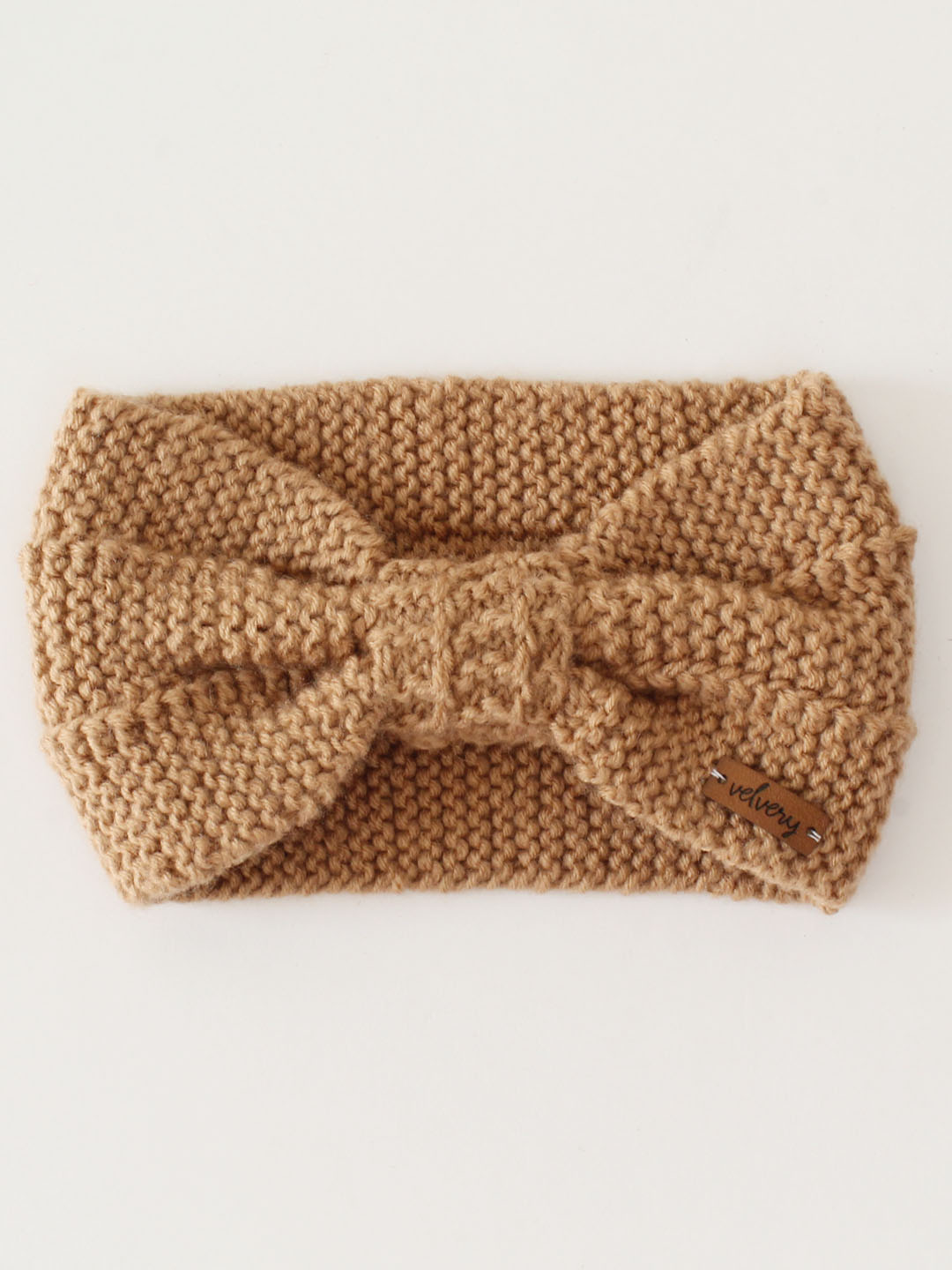 Velvery Handmade Knitted Women Self Design Headband With Bow-Beige
