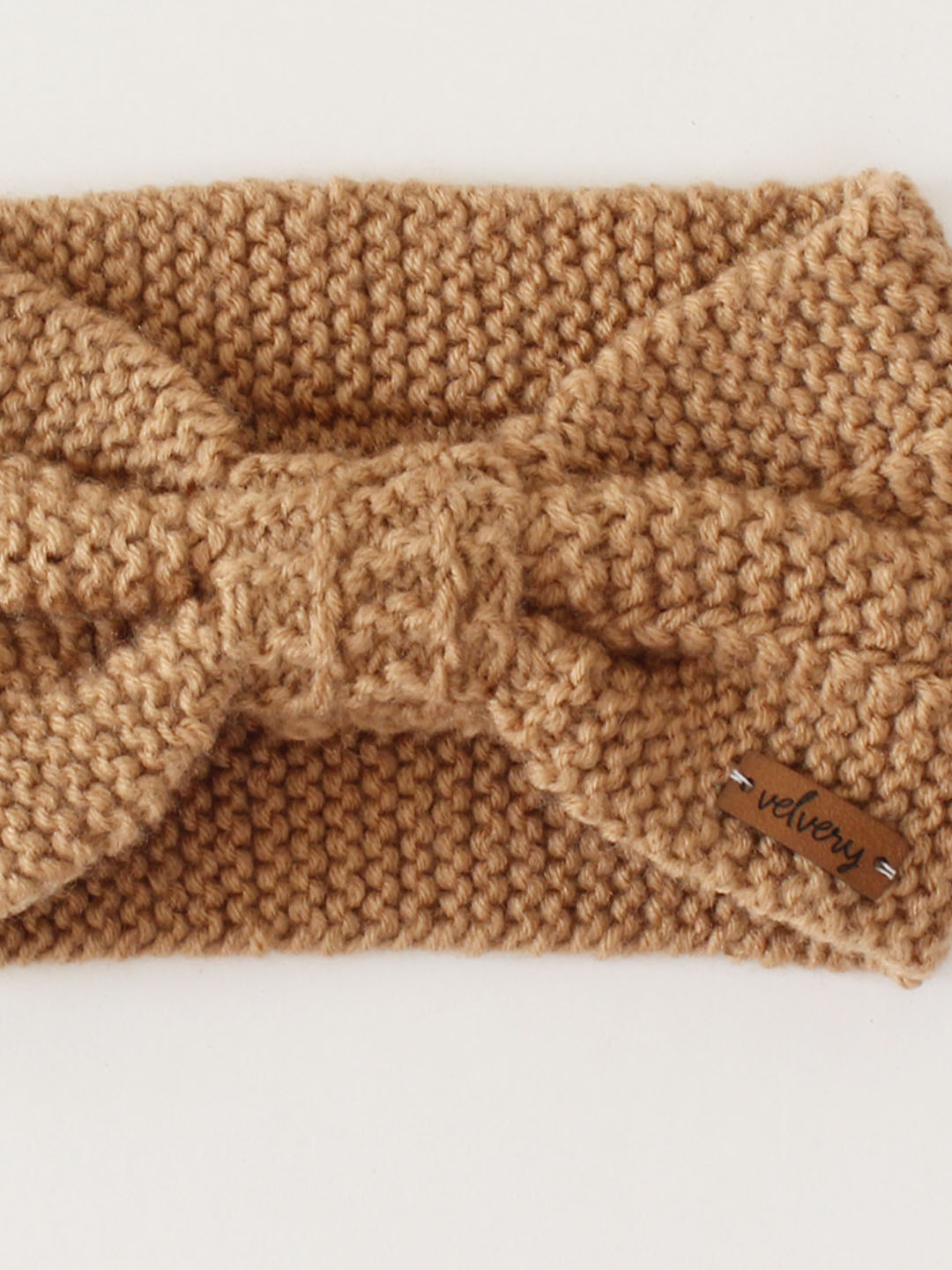 Velvery Handmade Knitted Women Self Design Headband With Bow-Beige