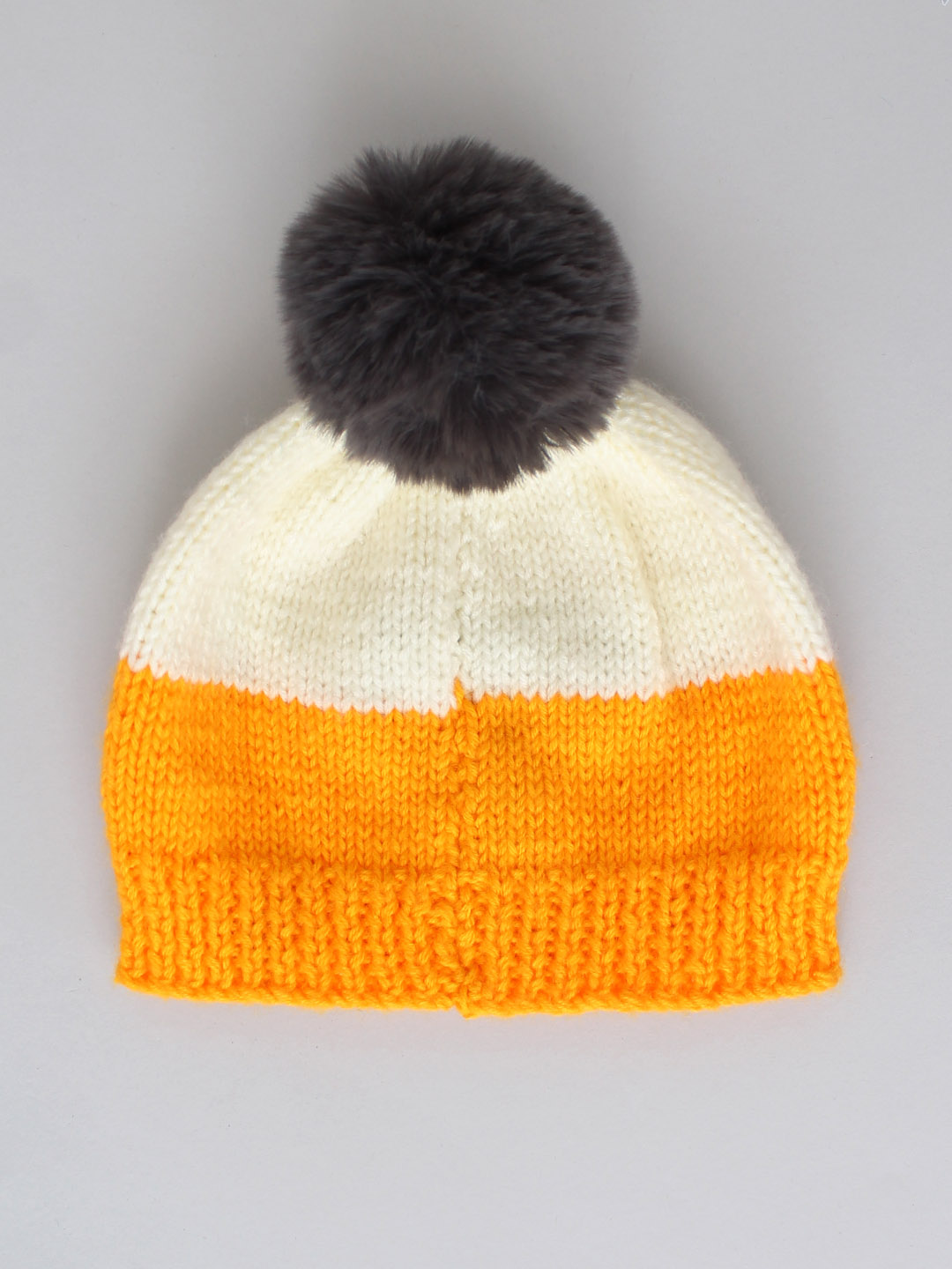 Heart Design Pom Pom Cap for Ladies - Yellow