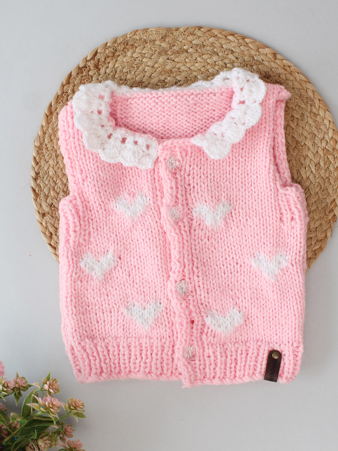Heart Detailing Front Openable Vest for Newborn - Baby Pink