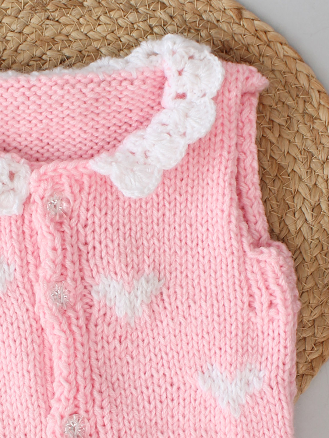 Heart Detailing Front Openable Vest for Newborn - Baby Pink