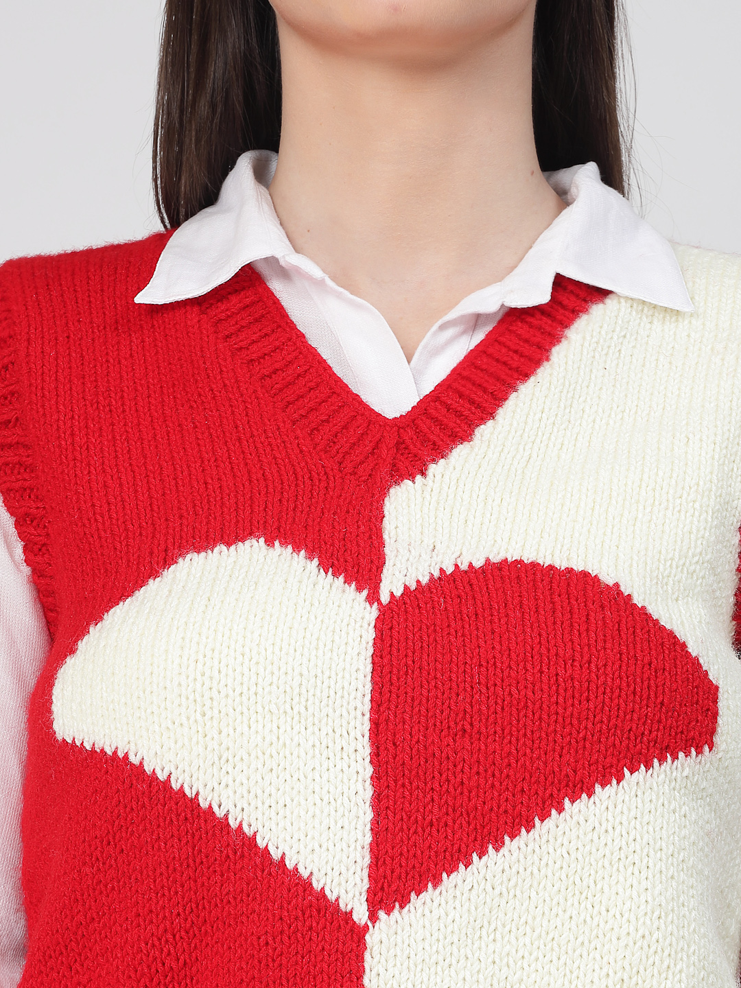 Handknitted Heart Knit Cute Sweater Vest for Women - Red