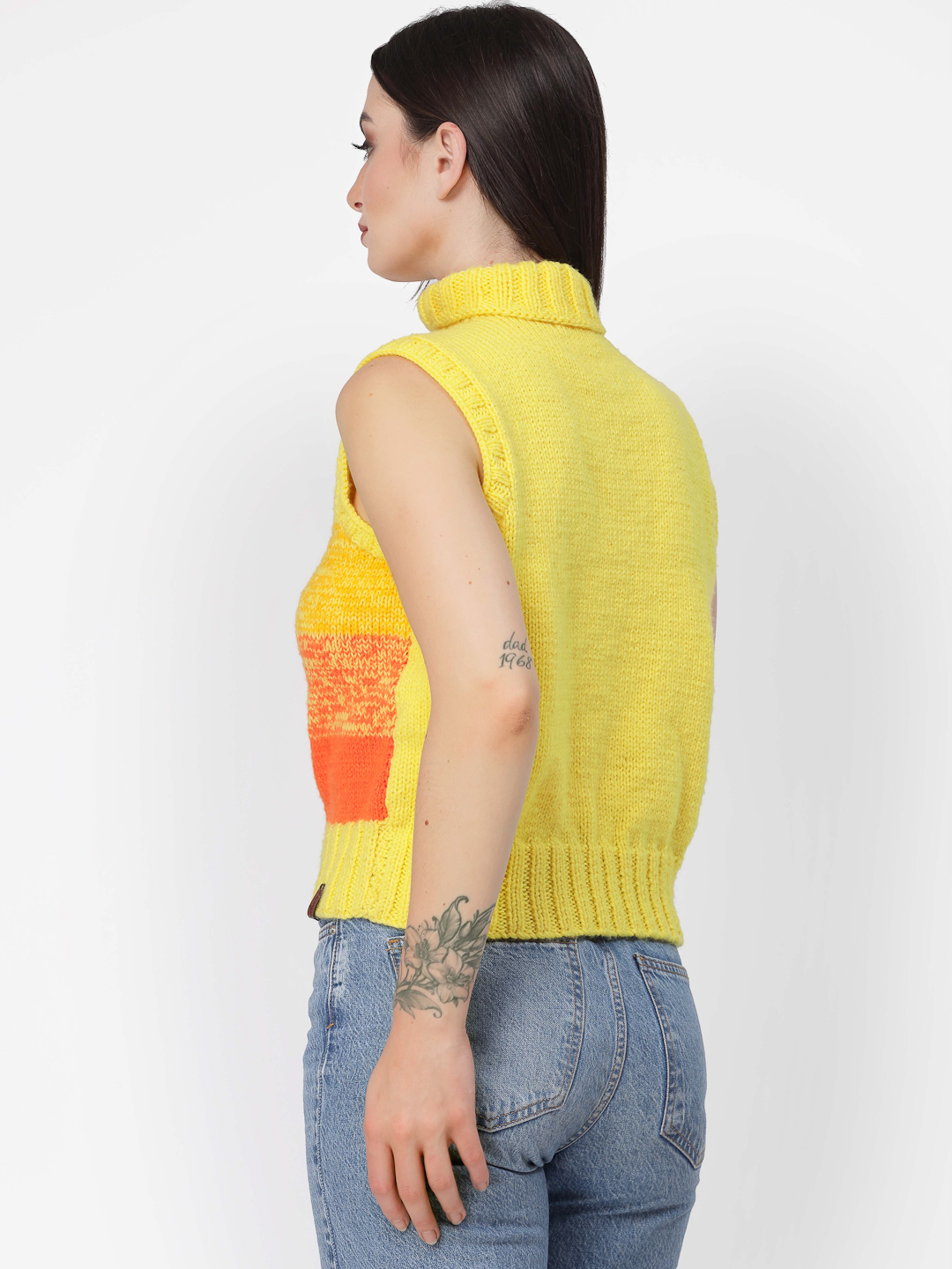 Handknitted Turtleneck Shaded Pattern Sweater - Yellow