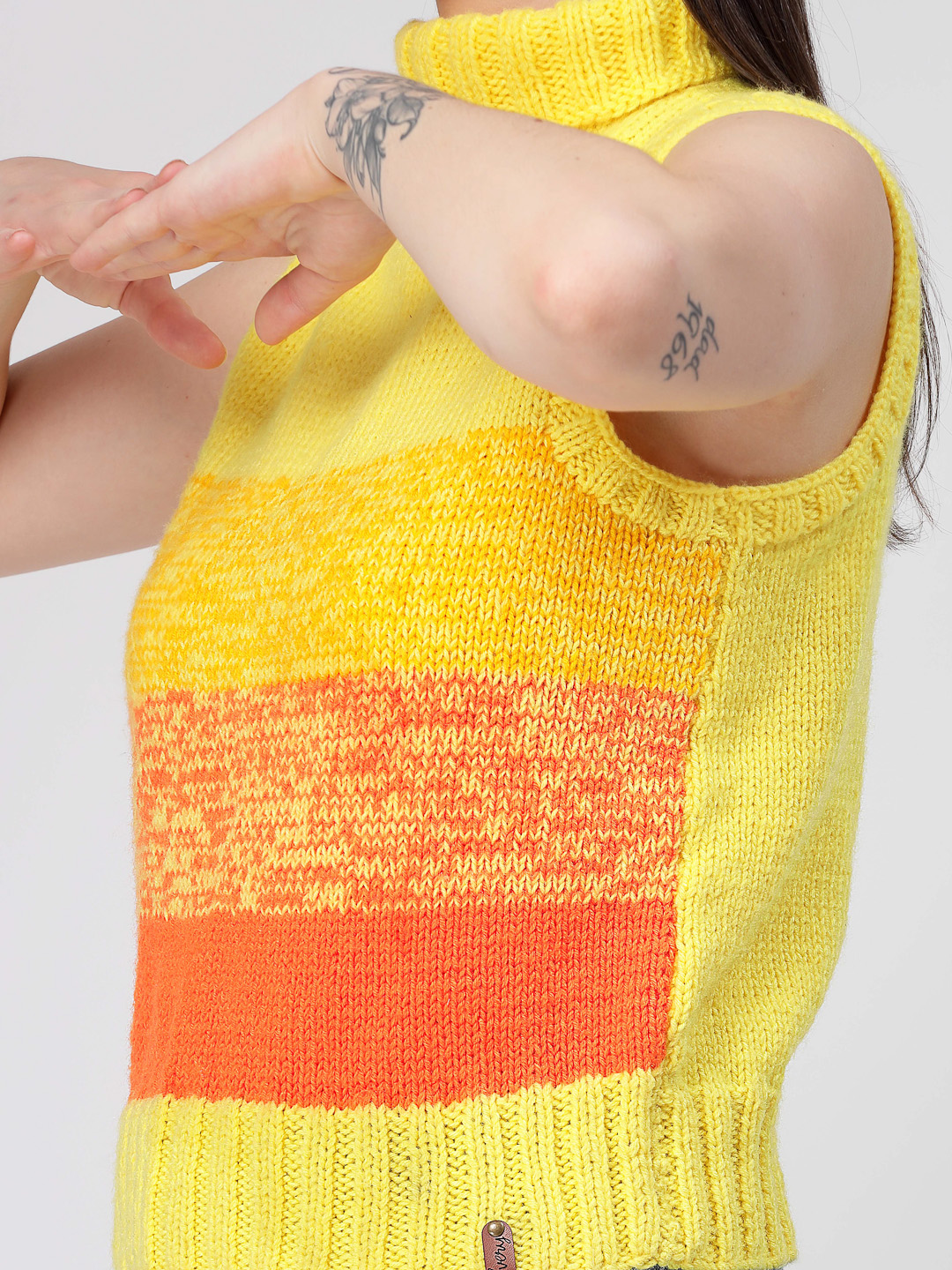 Handknitted Turtleneck Shaded Pattern Sweater - Yellow
