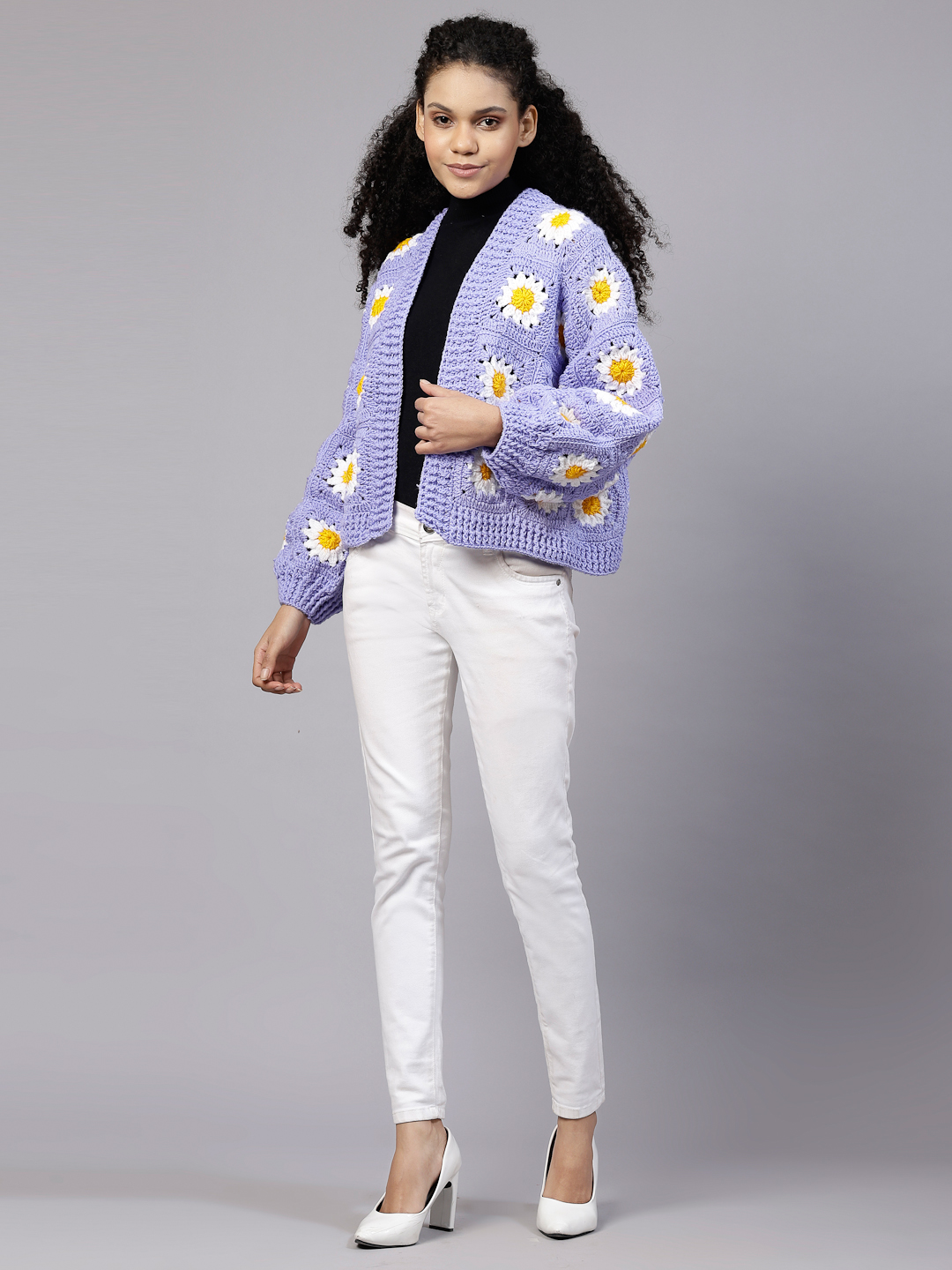 Purple Daisy Crochet Sweater for Women
