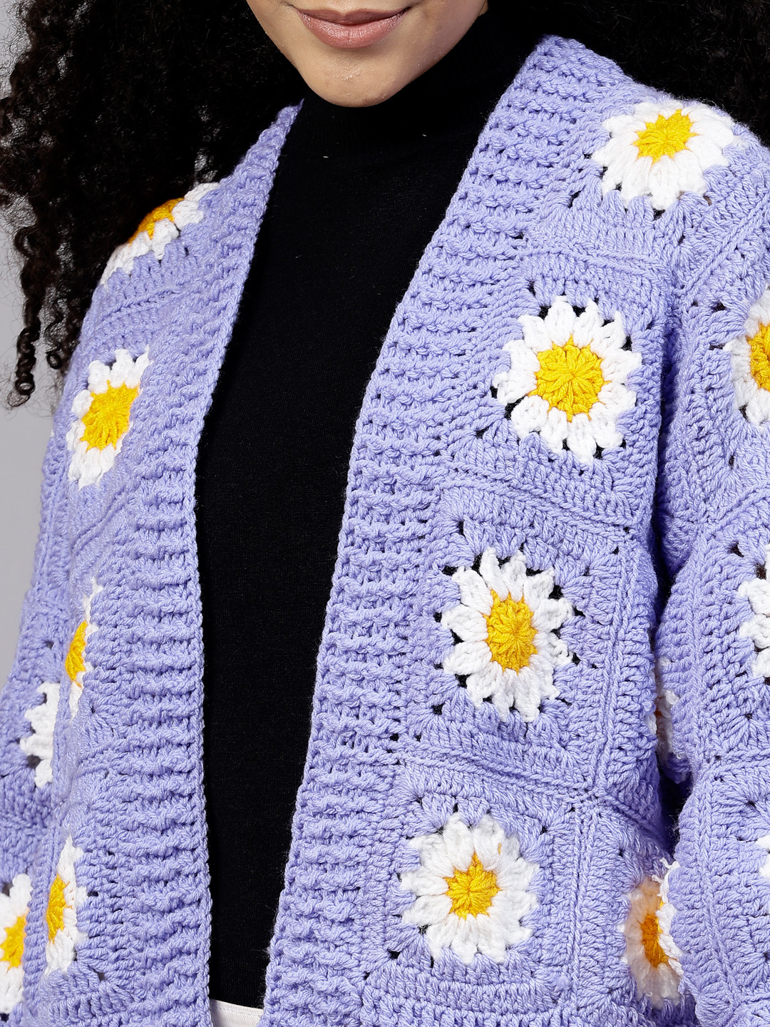 Purple Daisy Crochet Sweater for Women