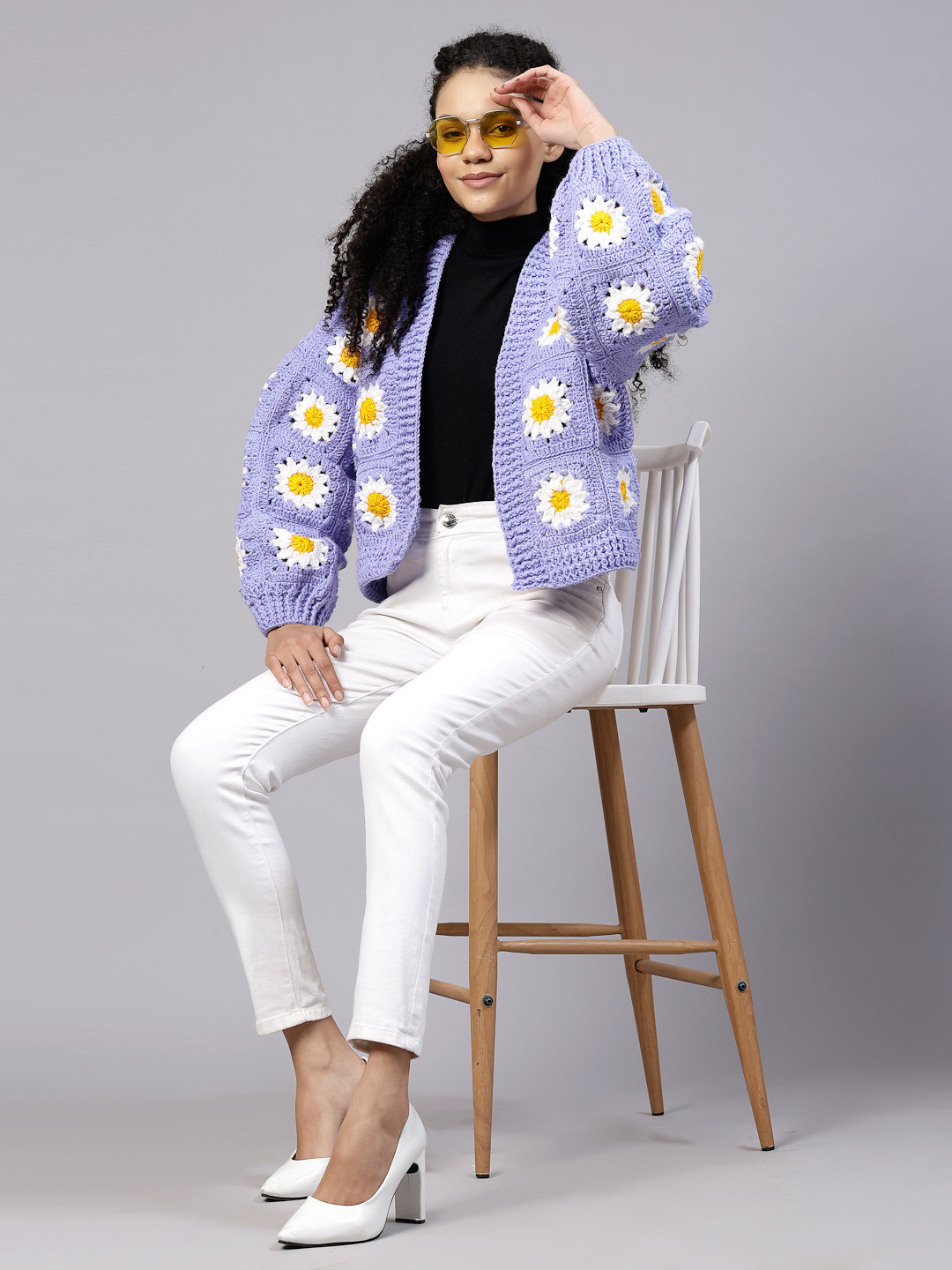 Purple Daisy Crochet Sweater for Women