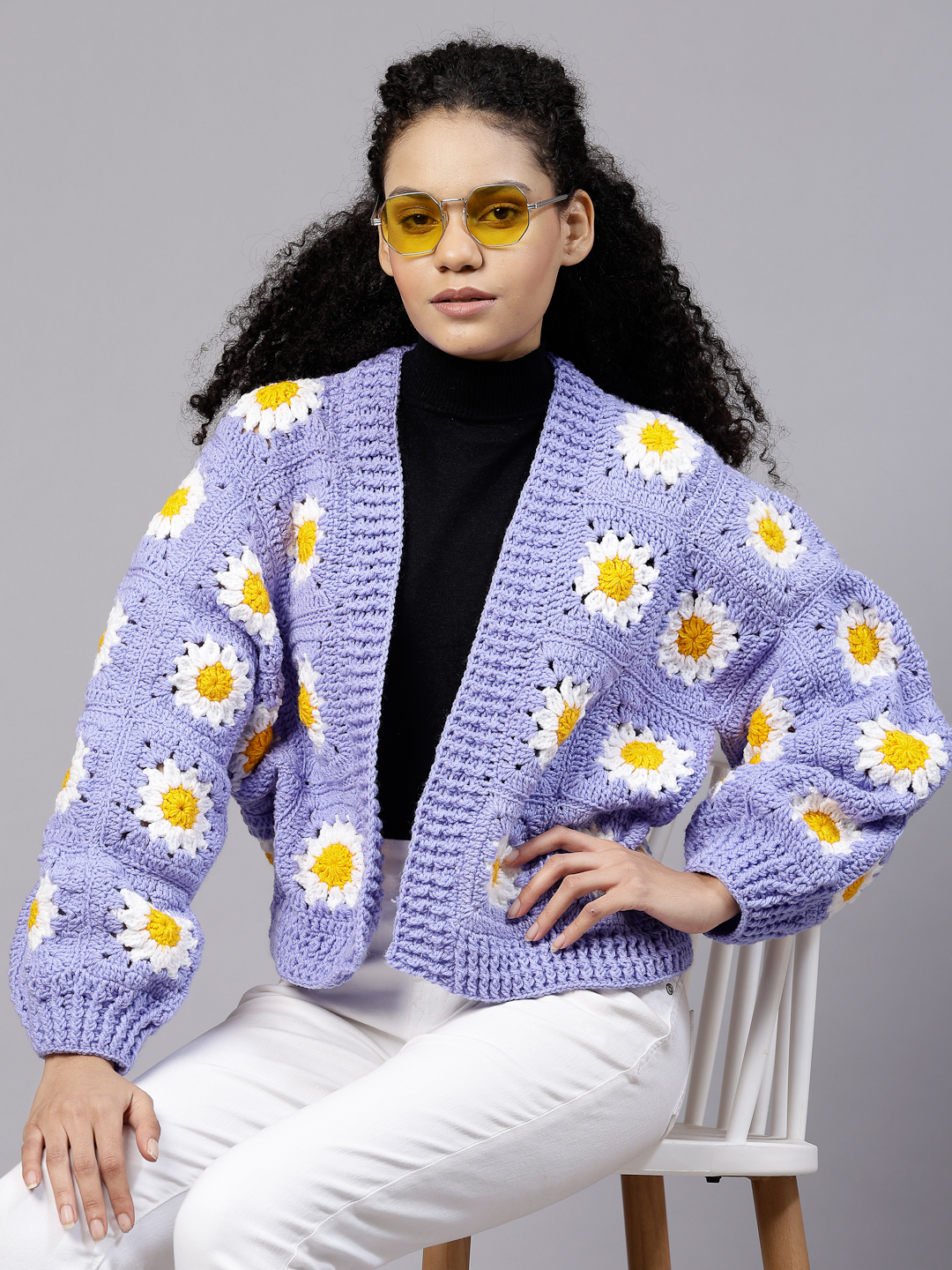 Purple Daisy Crochet Sweater for Women