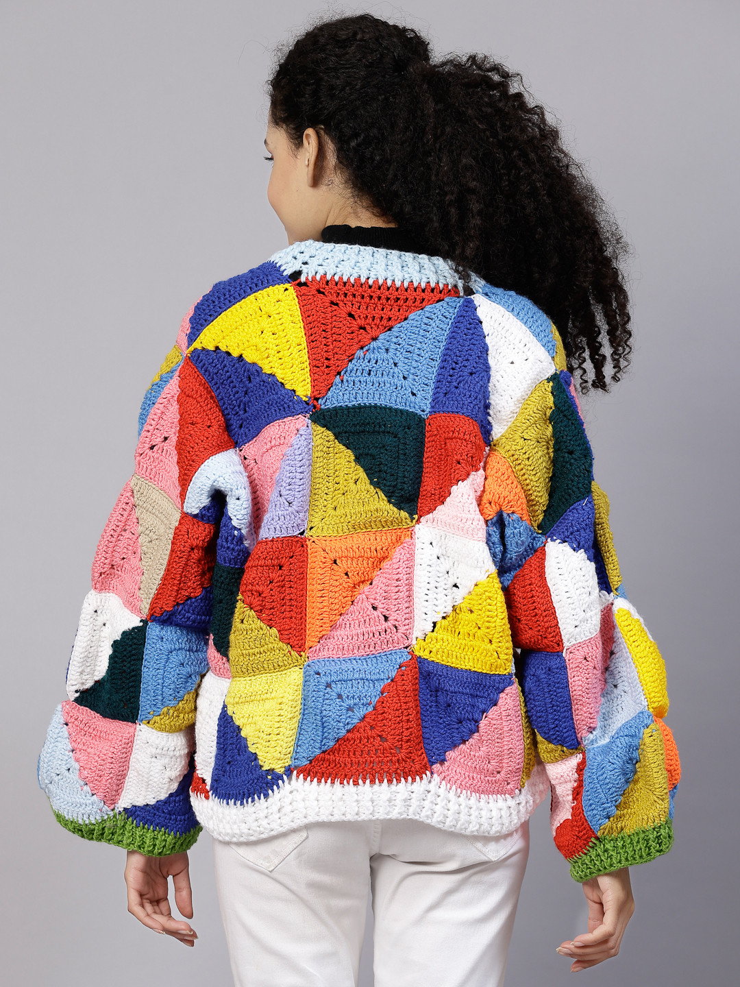 Crochet Granny Triangles Cardigan for Women - Multi