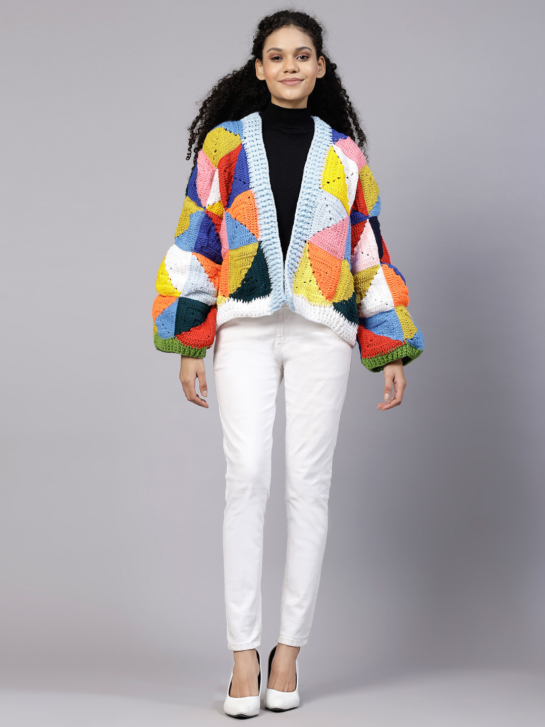 Crochet Granny Triangles Cardigan for Women - Multi
