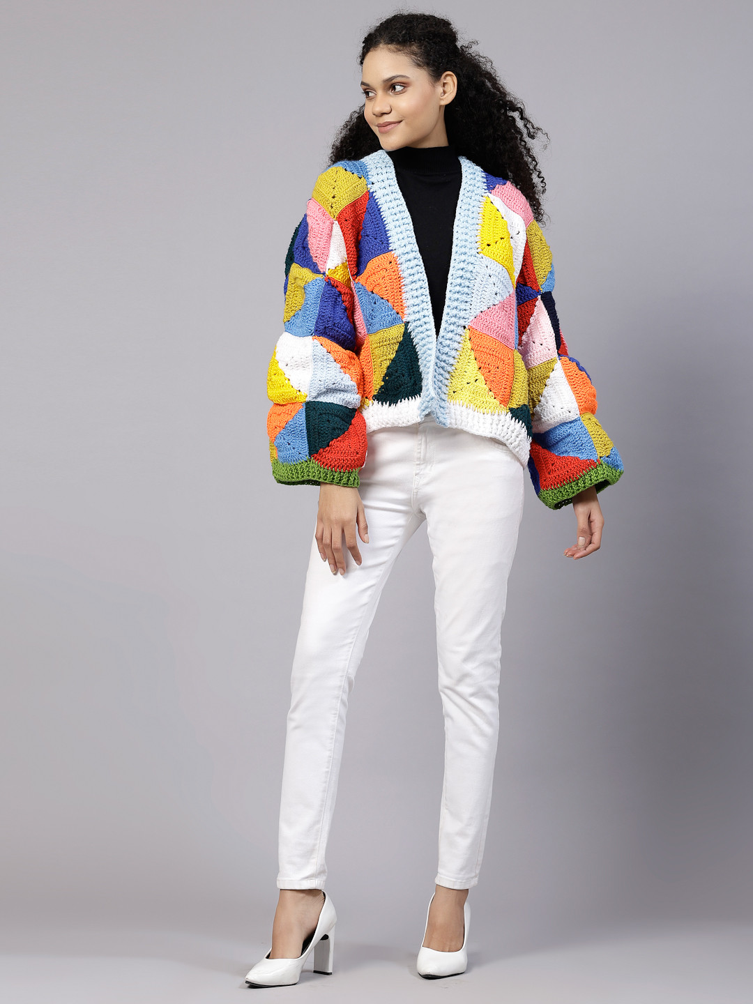 Crochet Granny Triangles Cardigan for Women - Multi