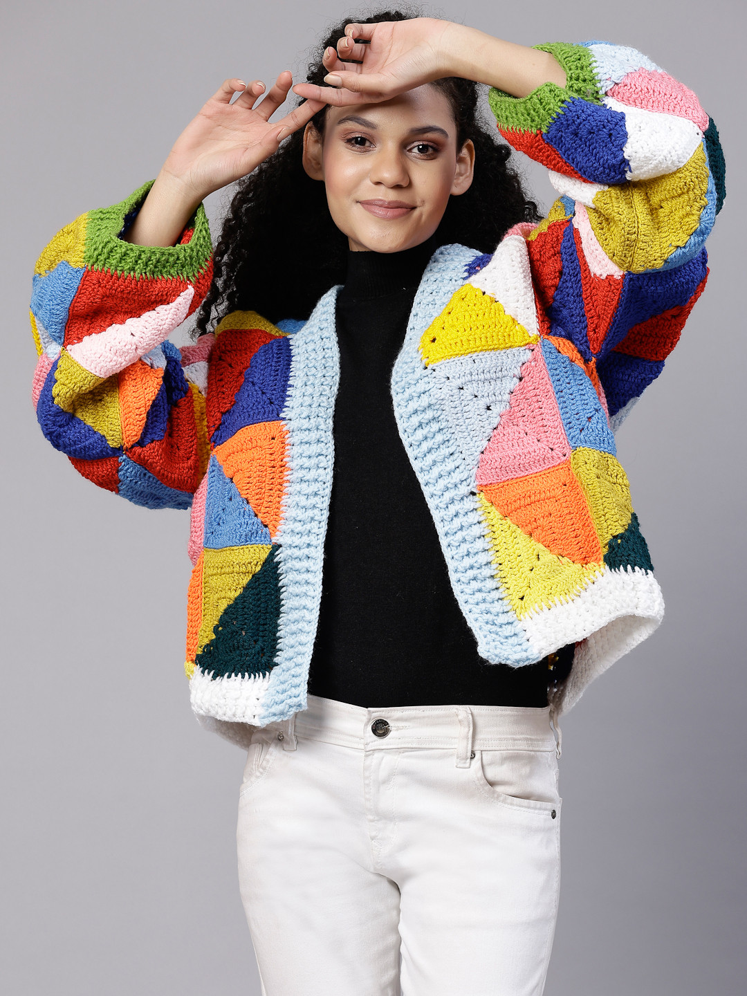 Crochet Granny Triangles Cardigan for Women - Multi
