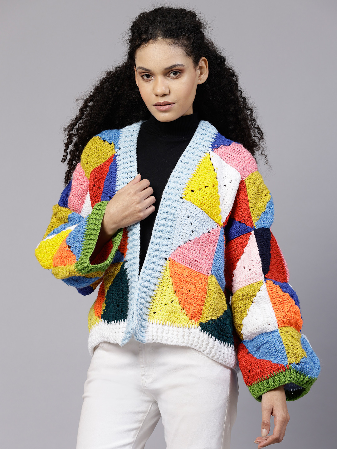 Crochet Granny Triangles Cardigan for Women - Multi