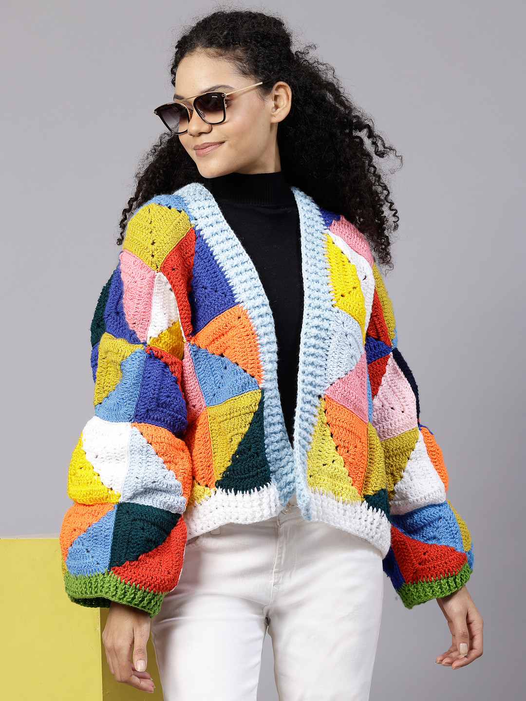 Crochet Granny Triangles Cardigan for Women - Multi