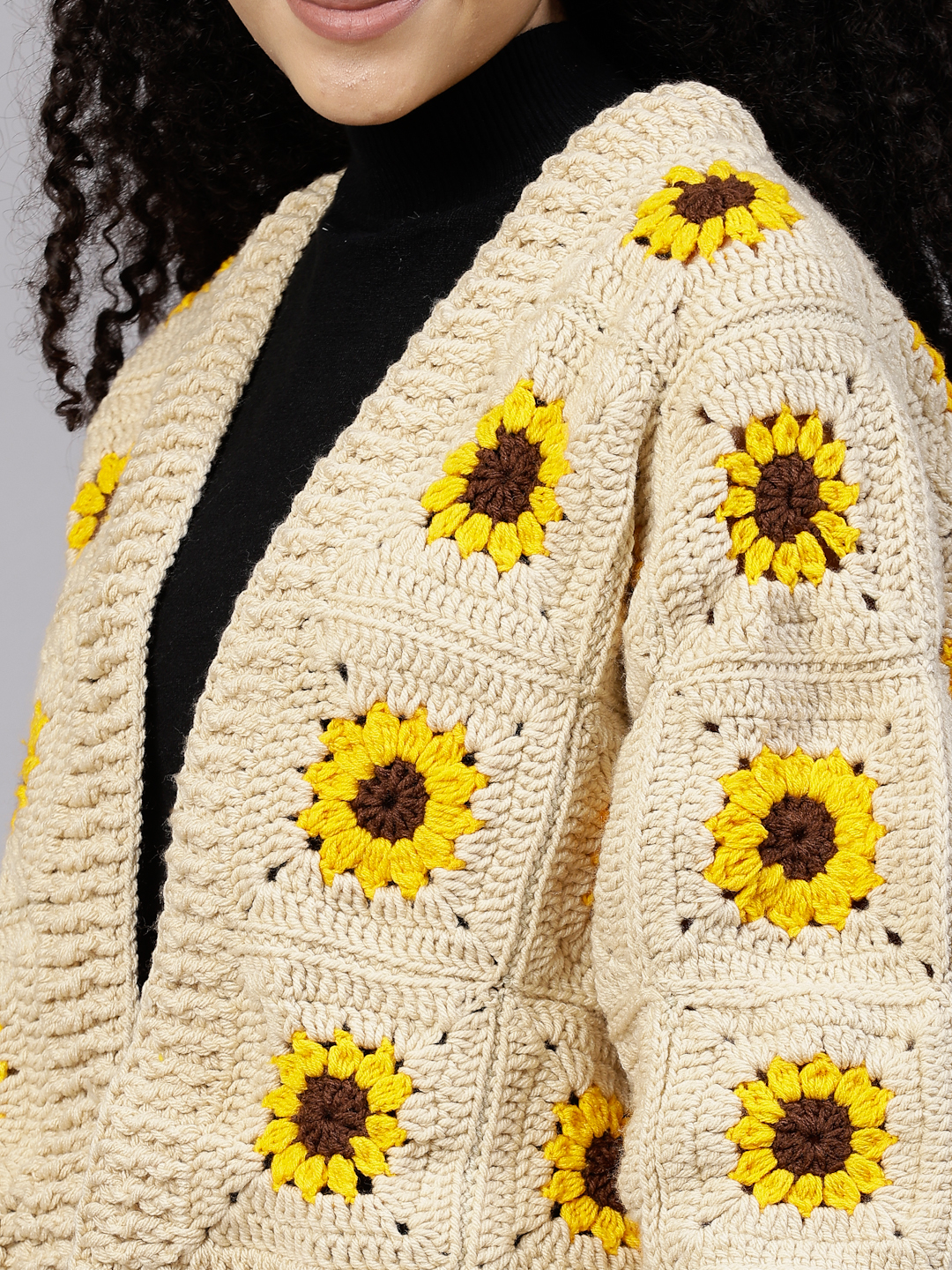 Beige Daisy Crochet Sweater for Women
