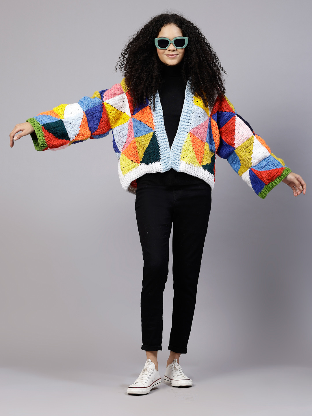 Crochet Granny Triangles Cardigan for Women - Multi