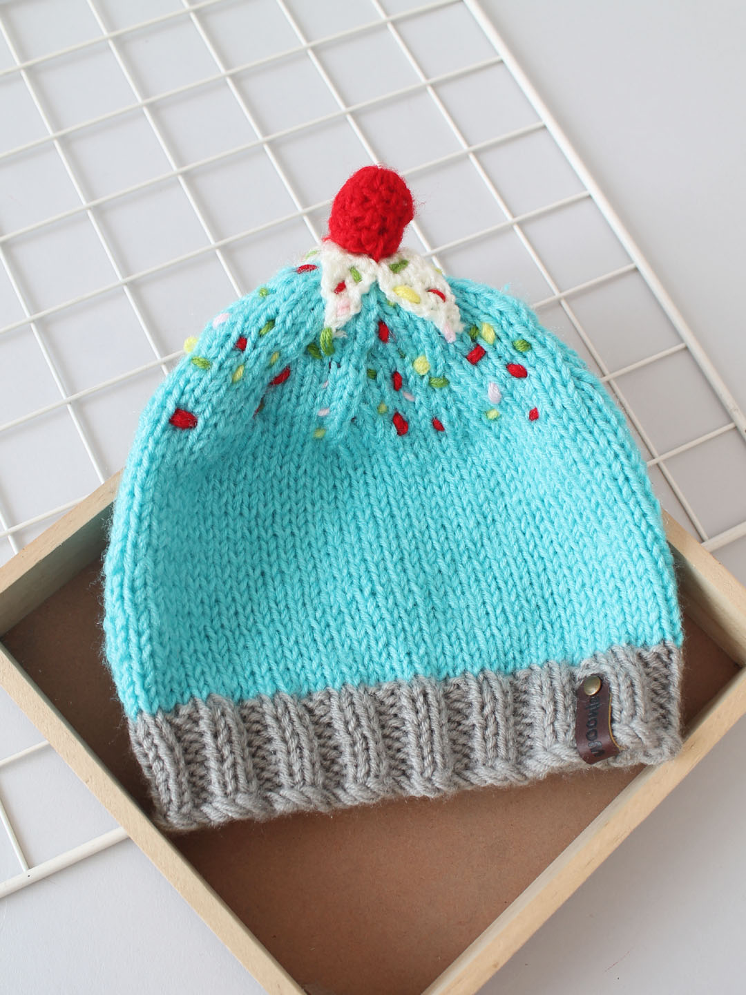Ice Cream Beanie with Cherry on Top for Kids - Blue