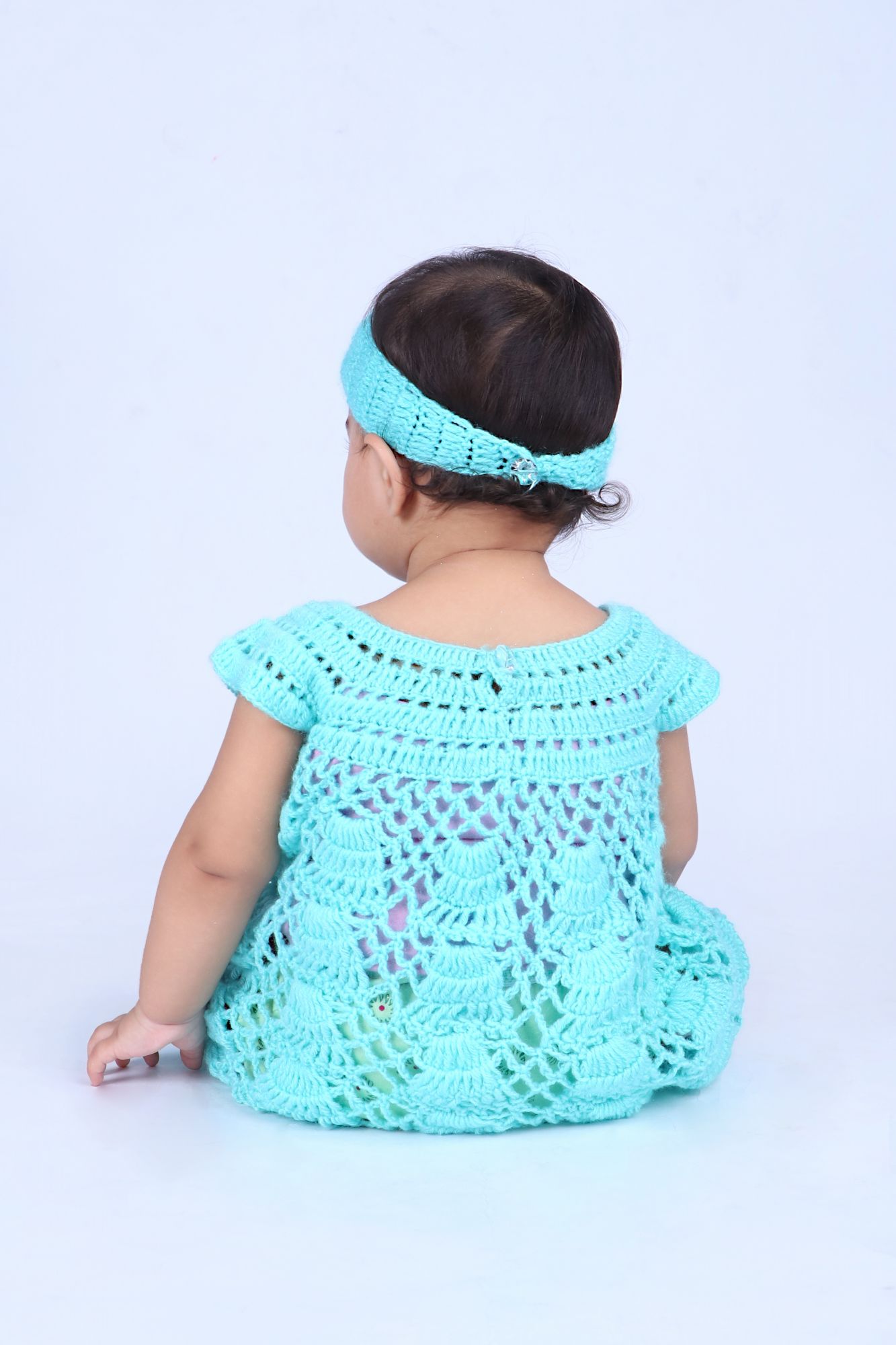 Woonie Short Sleeves Flower Design Dress With Headband - Green