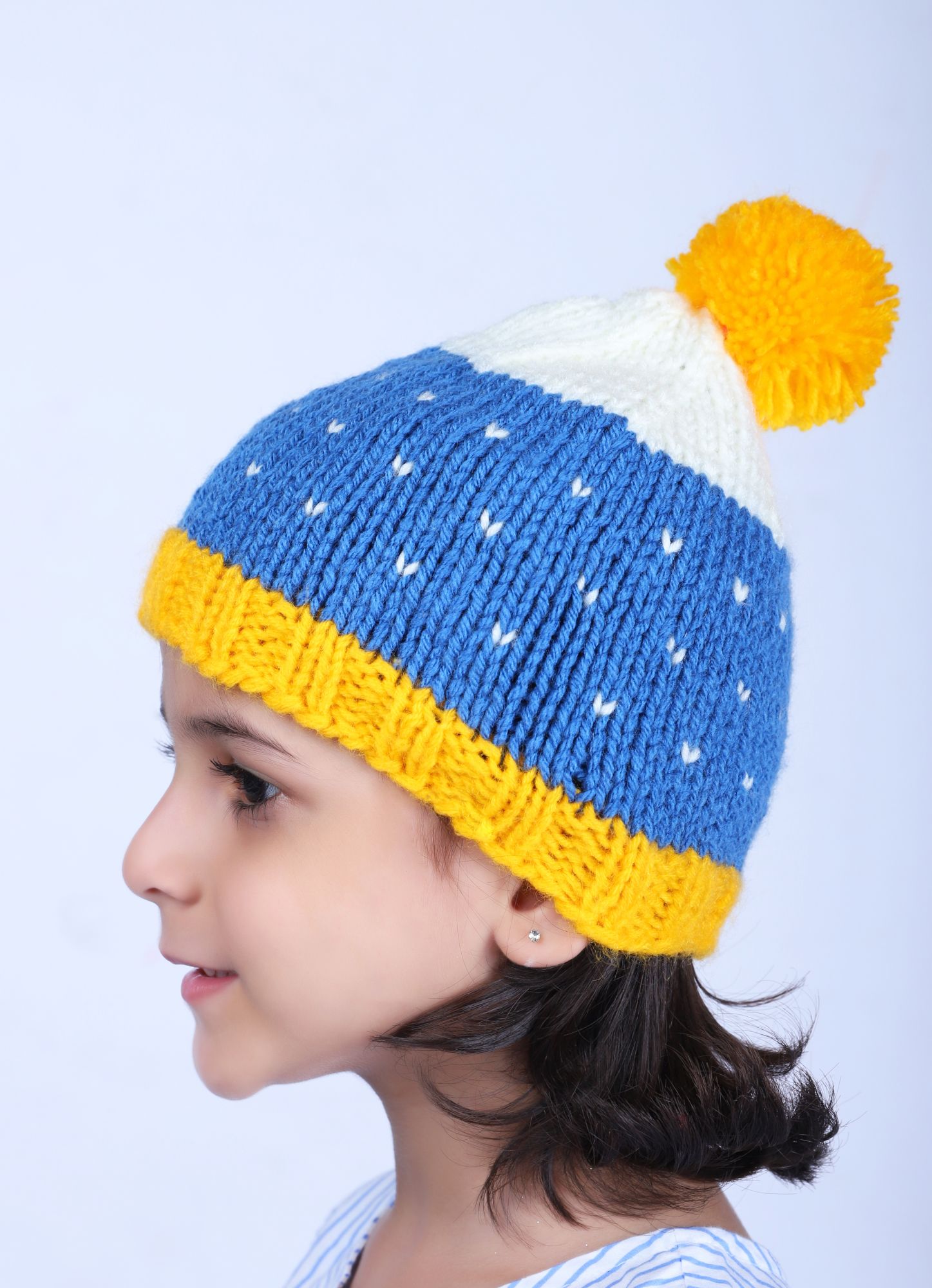 Woonie Handmade Embroidery Pom Pom Cap - Blue